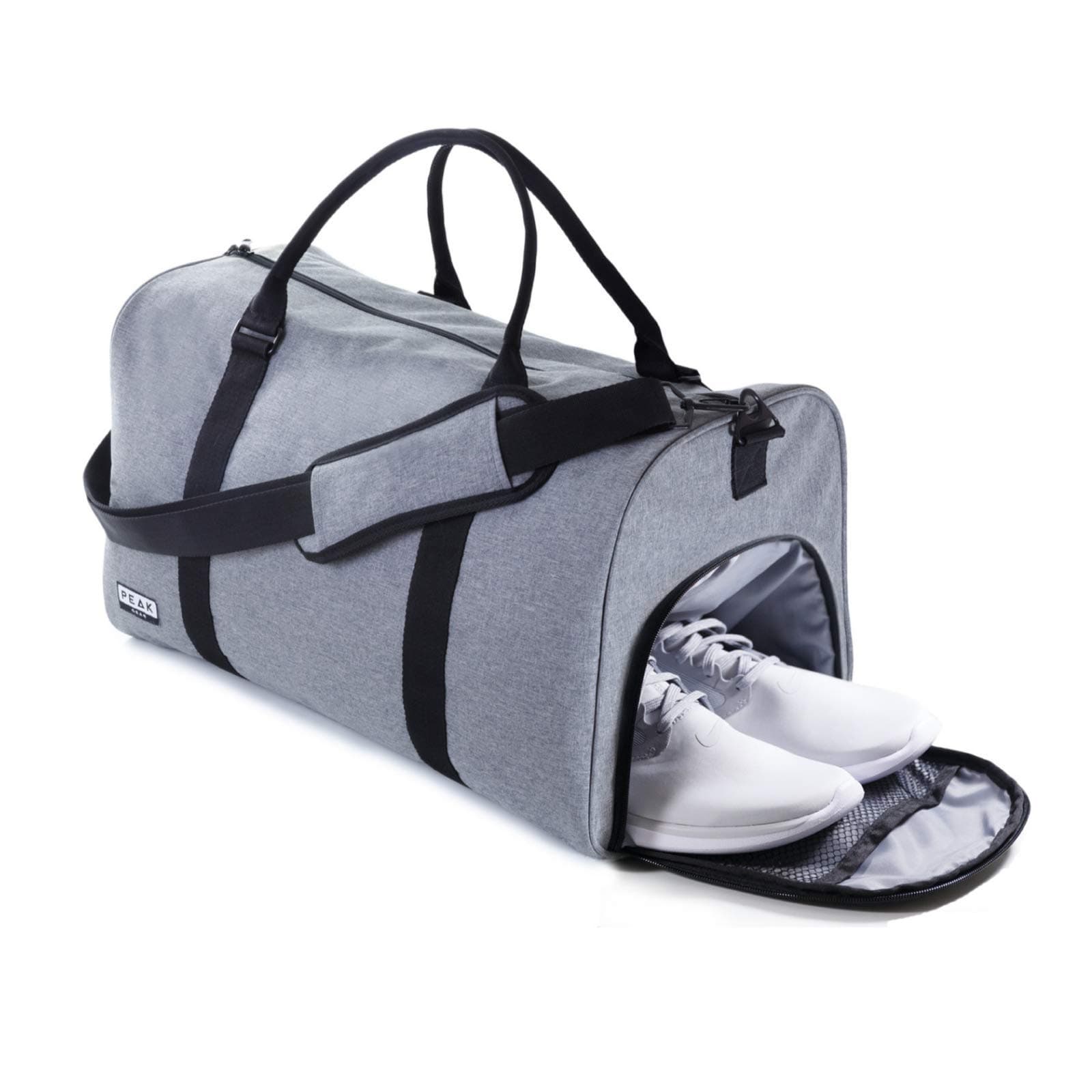 Peak Gear Duffle Bag for Travel 42L. Carry-On Duffle Bag For Airplanes. Overnight Weekend Bag. Gym Duffel Bags | Lost & Found ID Tag | Gray
