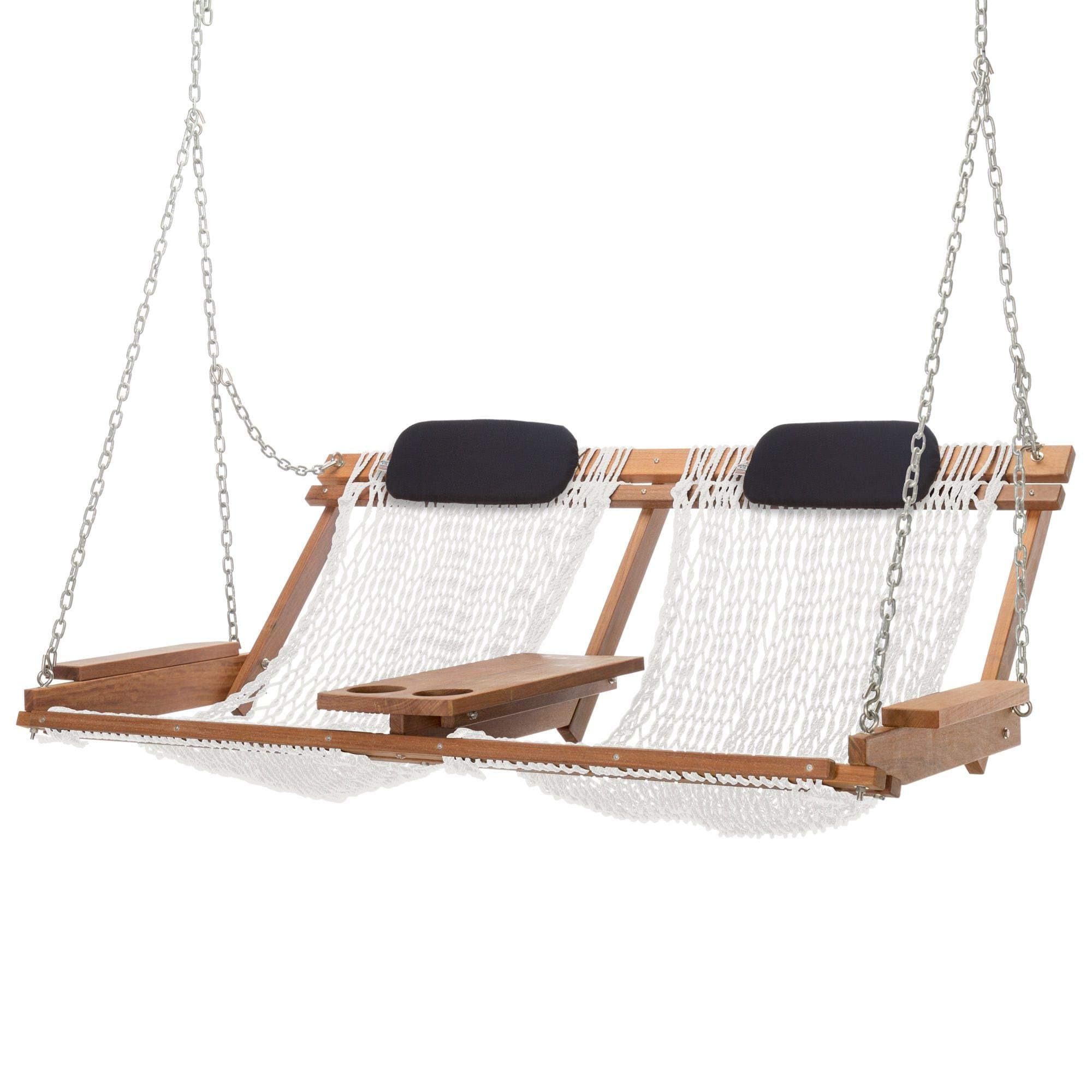 Nags Head Hammocks Cumaru Deluxe Double Porch Swing with Free Navy Pillows, White Polyester