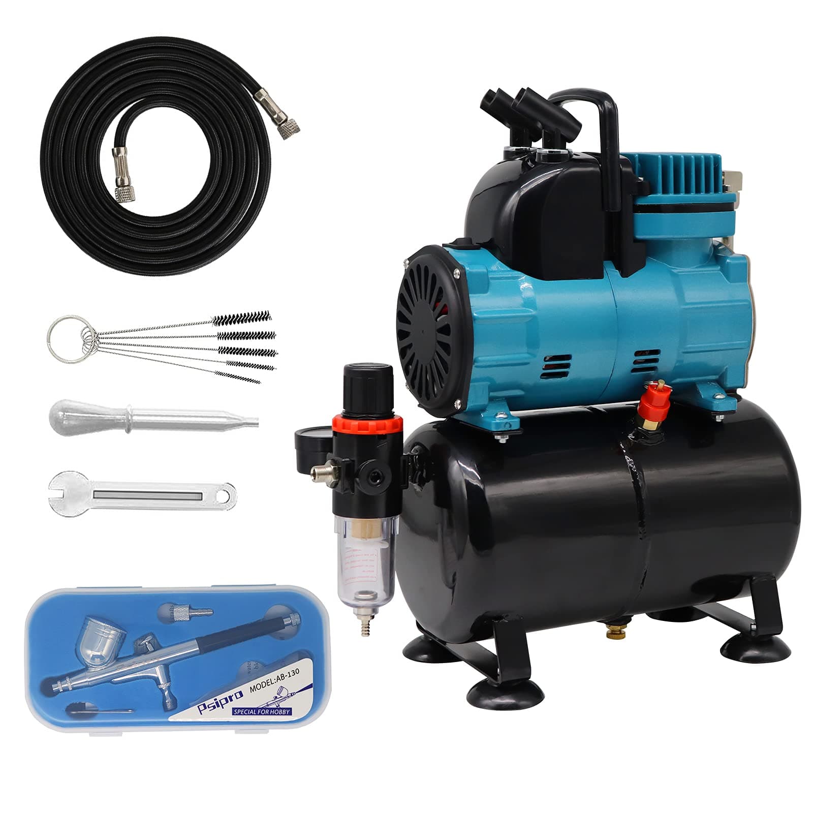 Psipro Airbrush Compressor Kit with 3L Tank and 6FT Hose Multipurpose for Spraying Cake Decorating Tattoo Nail Craft Painting