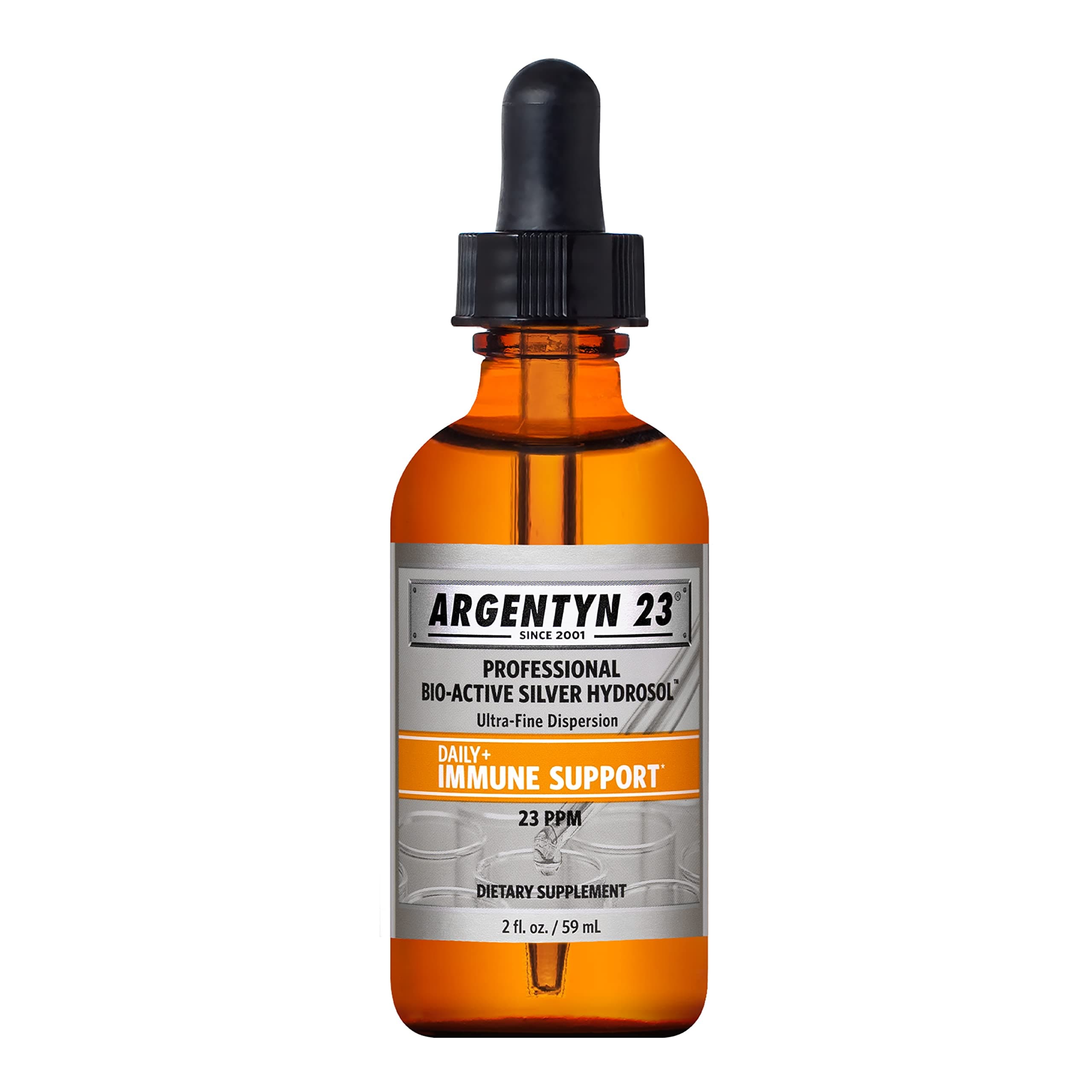 Professional Immune Support - Colloidal Silver, Bio-Active Silver Hydrosol, 23 ppm, Liquid Dropper, 2 Fl Oz (59 mL)