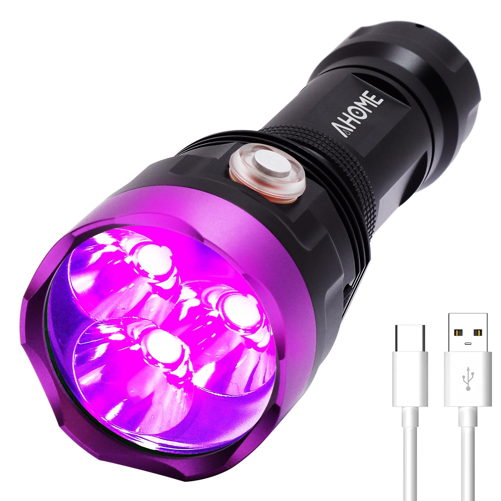 V30 UV Torch 385-395nm Blacklight Flashlight [USB Rechargeable] Black Light Lamp, Triple High Power Ultraviolet LEDs, [5000mAh Battery] and Charging Cable for Professional/Commercial Use