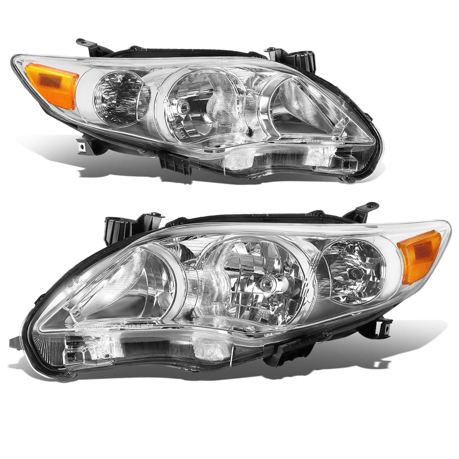 Auto Dynasty Pair of Chrome Housing Amber Corner Headlights Assembly Lamps Compatible with Toyota Corolla Sedan 11-13