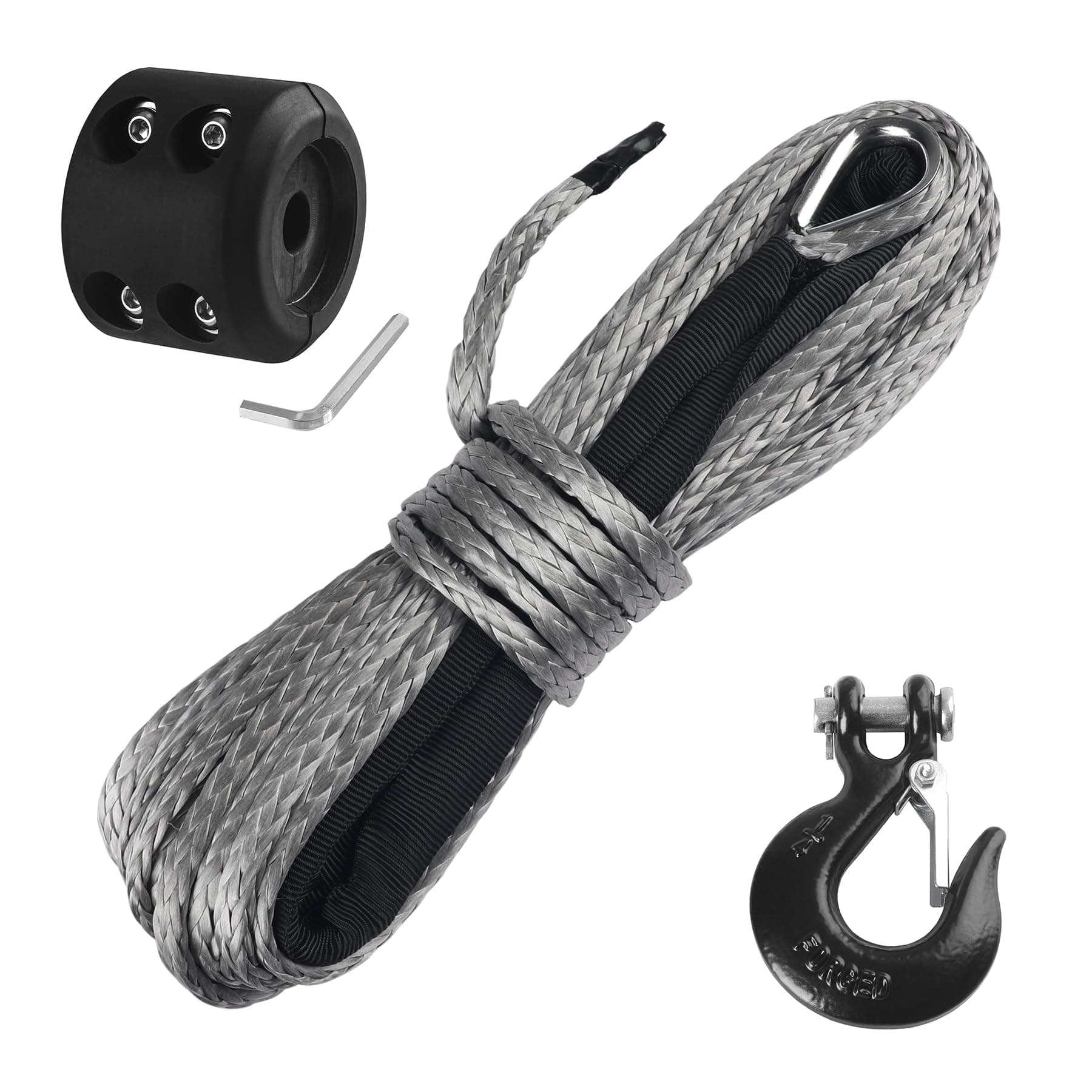 Ucreative 3/16 Inch x 50 Feet Synthetic Winch Rope 8,350LBs Line Cable with Hook and Stopper for ATV UTV (Gray)
