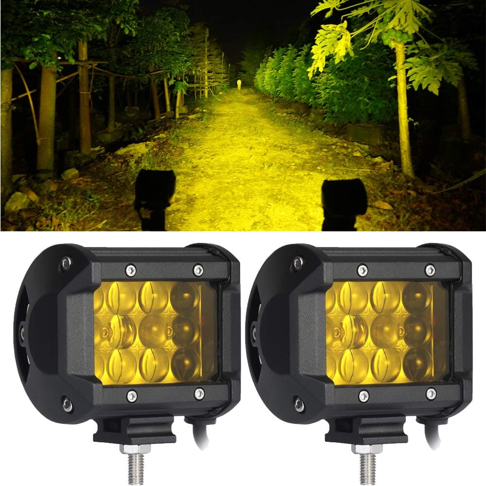 2PCS LED Lights Bar,4Inch 4D Lenses 36W Triple Yellow(Amber) Pods Row Beam ,Waterproof Flood Spot Comb Driving Fog Light,for Truck Off Road Jeep SUV ATV UTV Boat