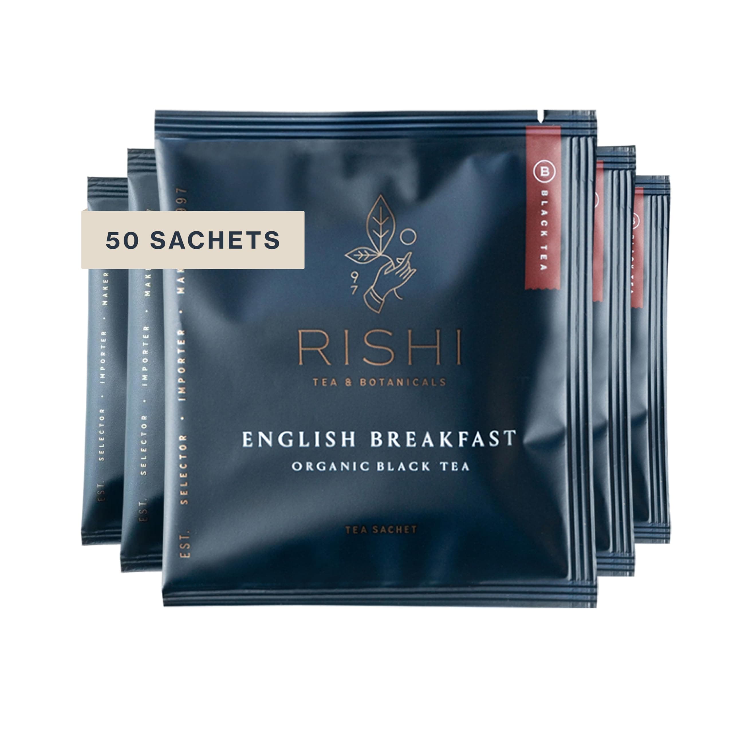 English Breakfast Tea - Organic Sachet Tea Bags, Energizing & Caffeinated Pure Black Tea, Ideal for Hot or Iced Tea - 50 Count