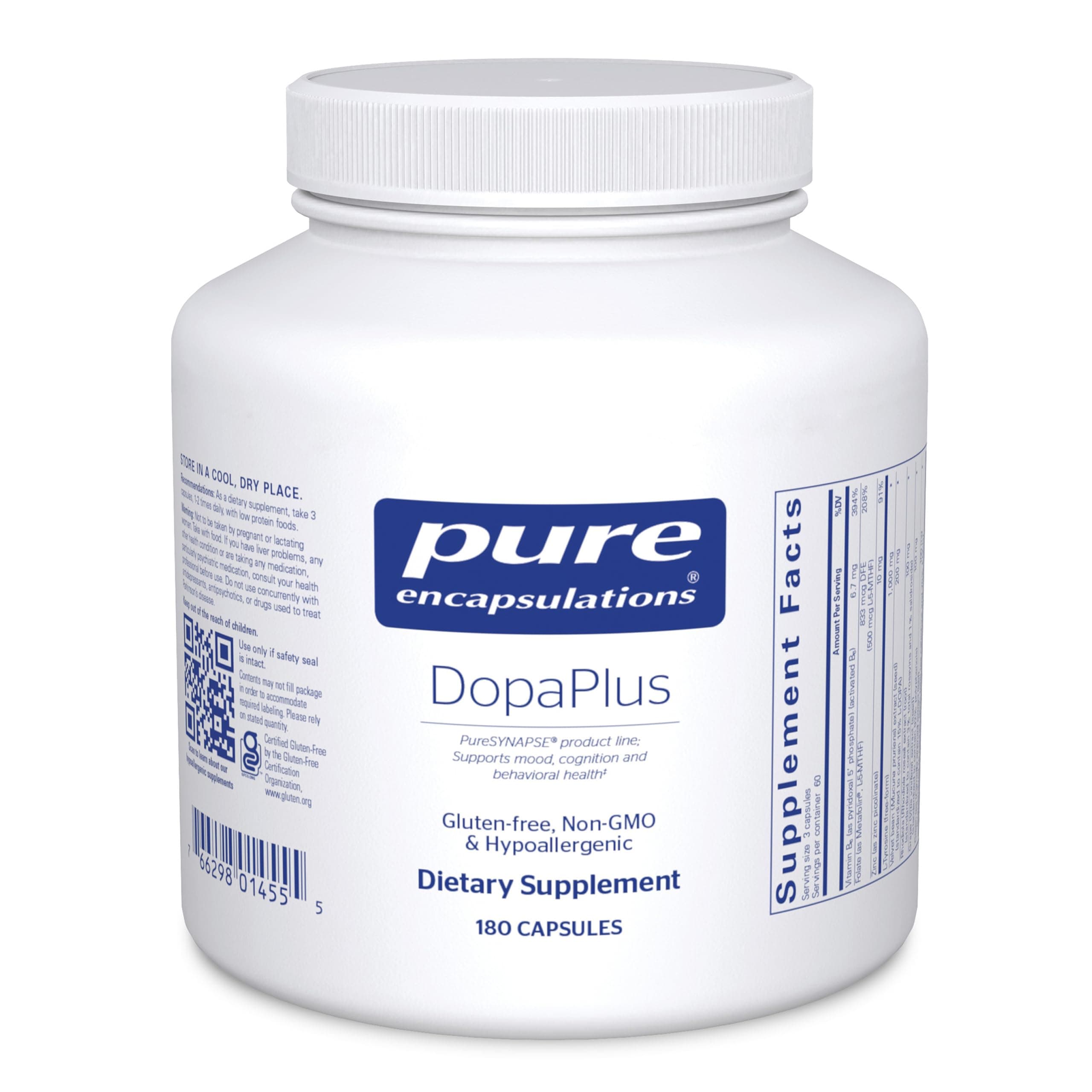 DopaPlus - Supports Dopamine Production - for Daily Brain Function* - with L-Tyrosine, Folate, Vitamin B6 & L-5-MTHF - Non-GMO & Vegan - 180 Capsules