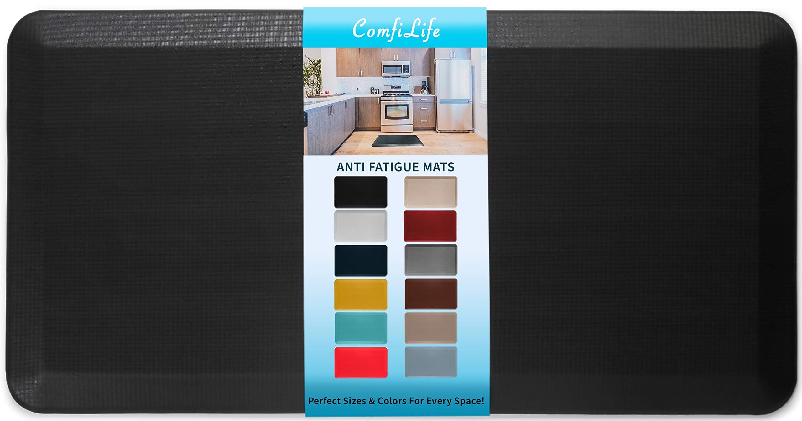 ComfiLife Anti Fatigue Floor Mat – 3/4 Inch Thick Perfect Kitchen Mat, Standing Desk Mat – Comfort at Home, Office, Garage – Durable – Stain Resistant – Non-Slip Bottom (20" x 39", Black)