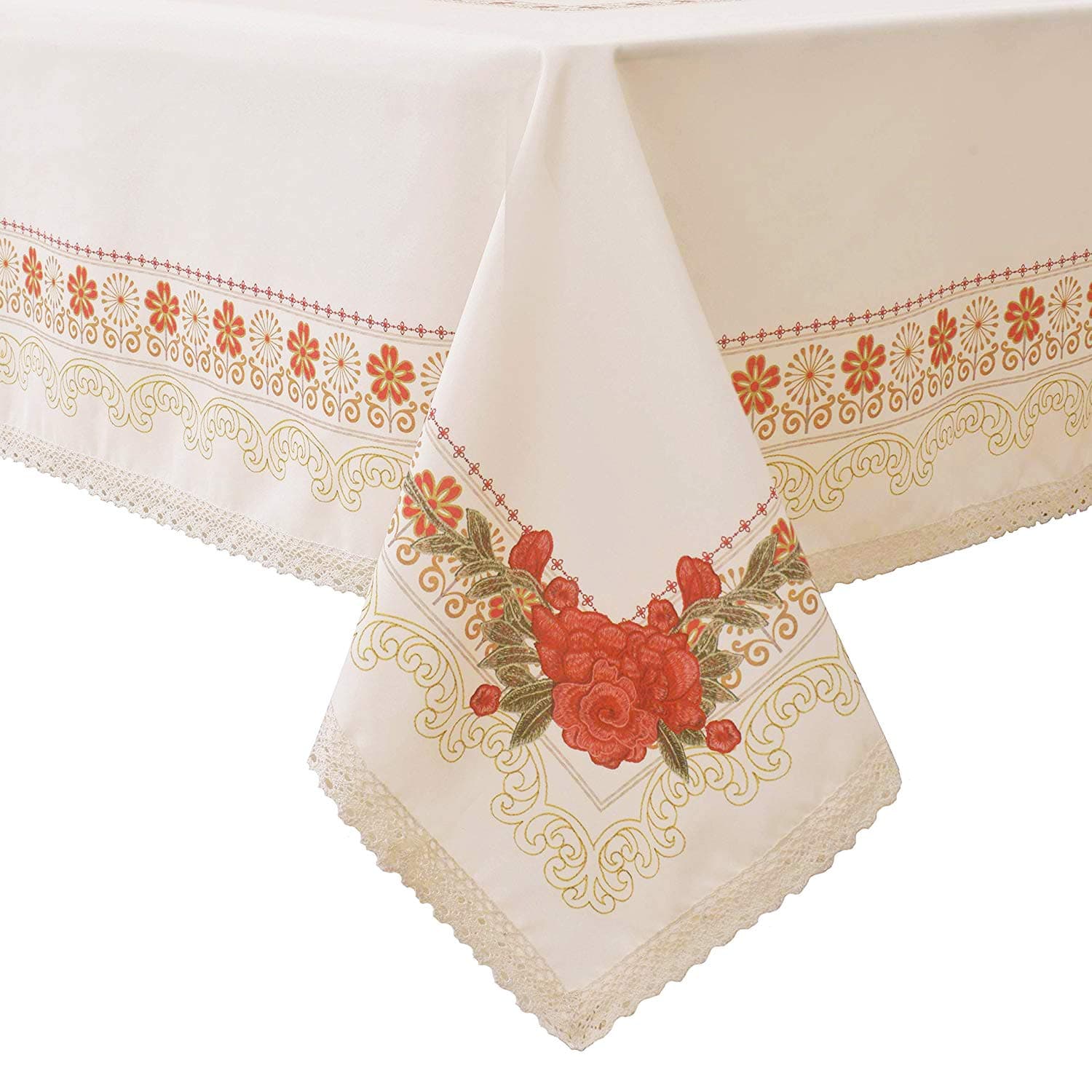 Wewoch Decorative Red Floral Print Polyester Table Cloth Stain Resistant and Spillproof Rectangle Tablecloth for Dinning Room 60 Inch by 120 Inch (Milk Yellow)