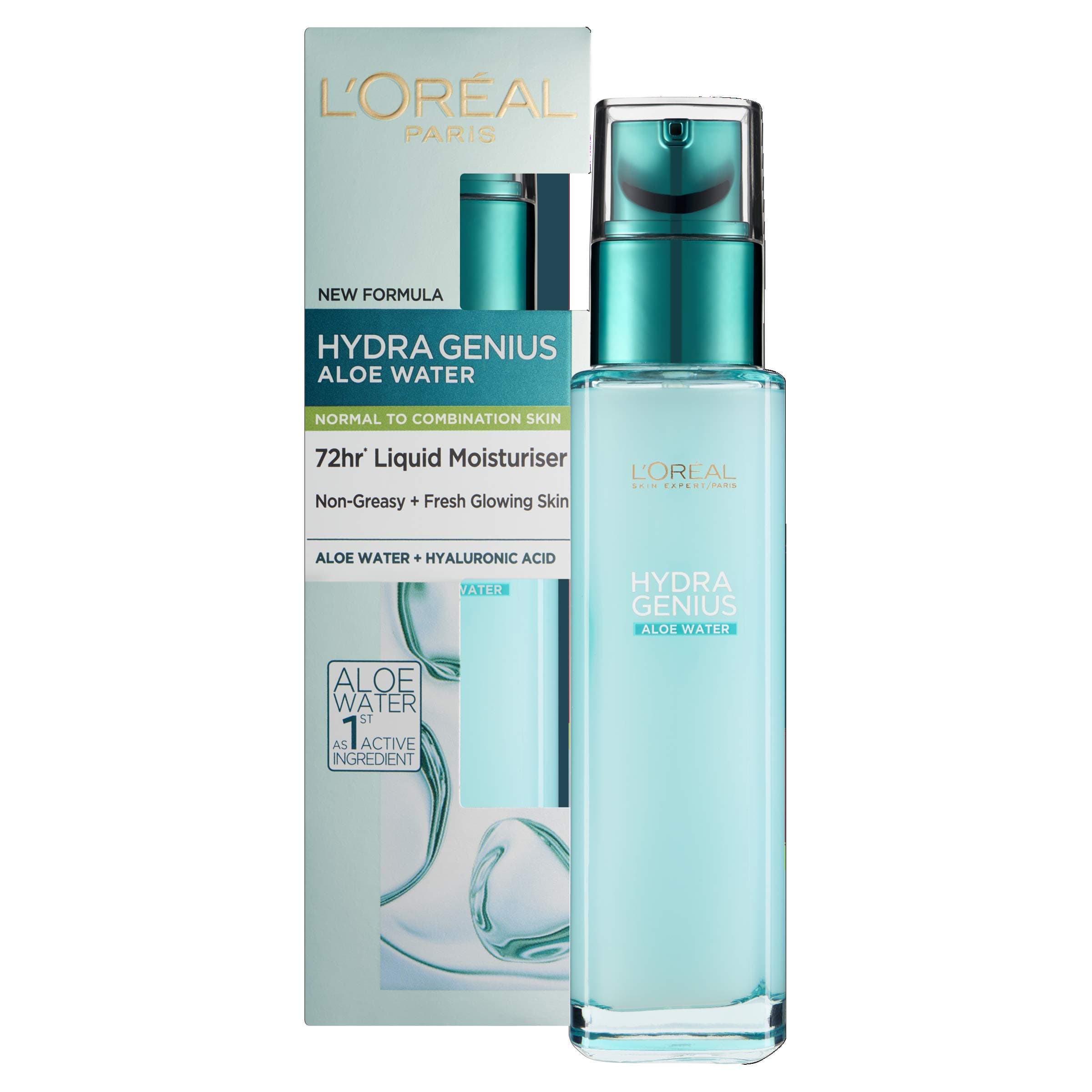 L'OREAL PARIS Hydra Genius Hyaluronic Acid + Aloe Liquid Hydrating Moisturiser for Normal to Combination Skin, Rehydrating and Reinvigorating 70 ml