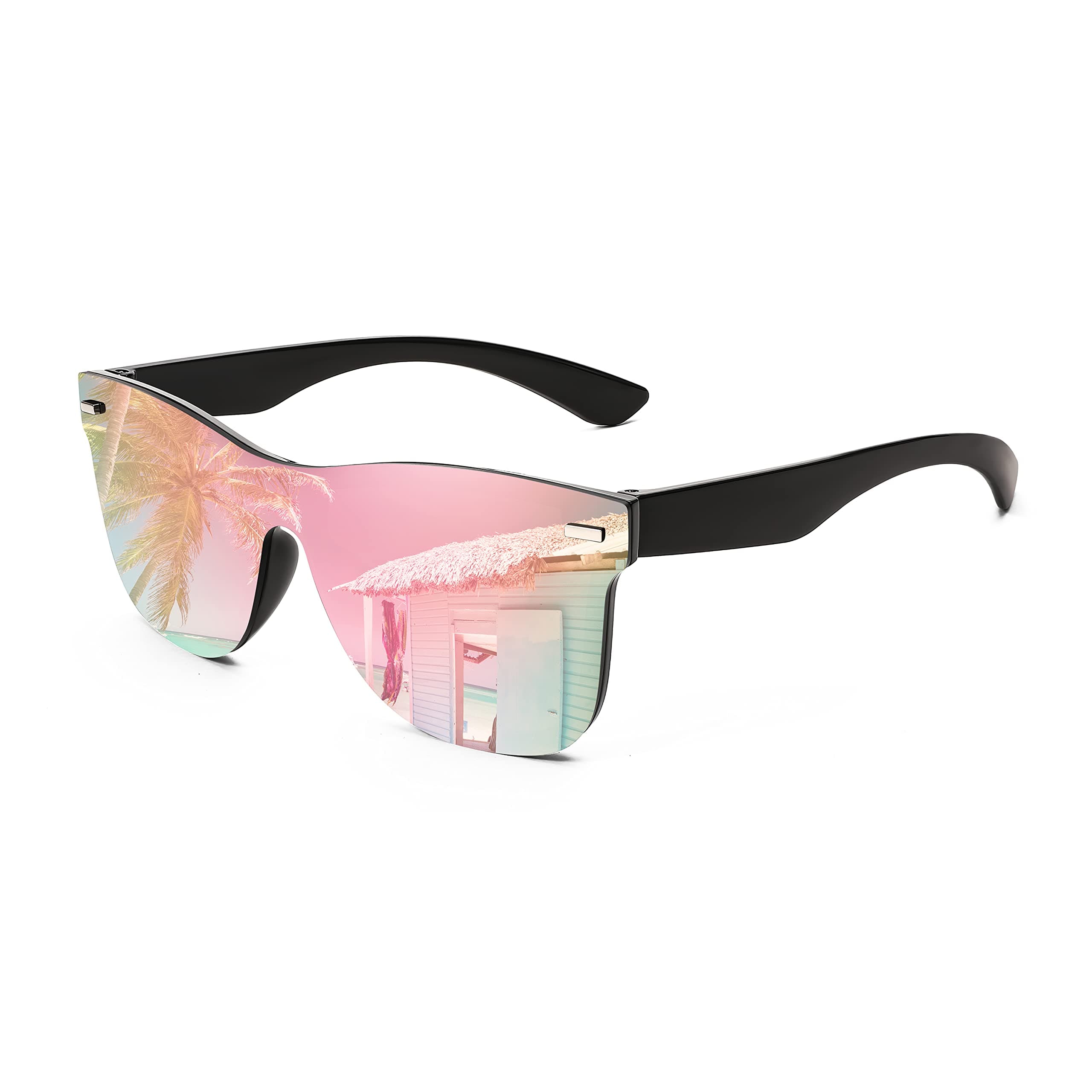 Trendy Rimless Mirrored One Piece Lens Sunglasses Reflective Sun Glasses B4114