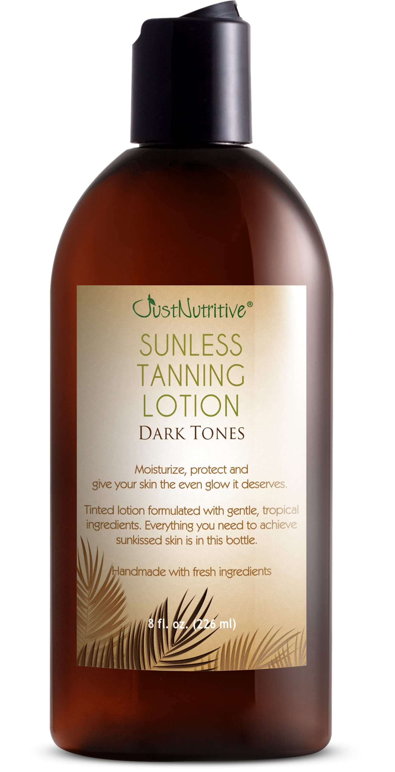 Sunless Tanning Lotion Dark Tones | Indoor Self-Tanner | Dark Tanning | Body Tanning Lotion | Sun Kiss Glow | Self-Tanning Lotion with Bronzer | Just Nutritive | 8 Oz