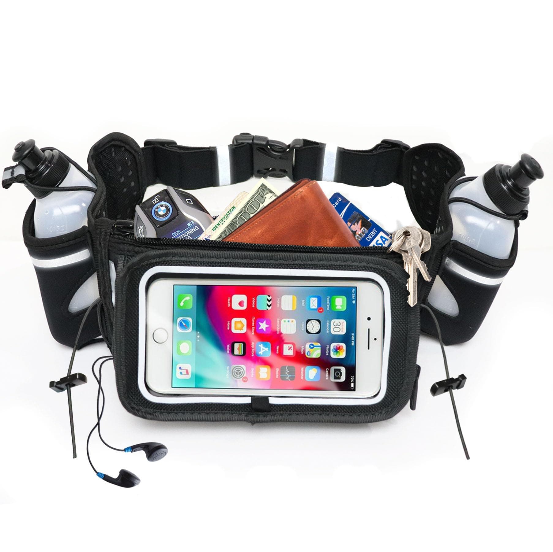 [Voted #1 Hydration Belt] Winners' Running Fuel Belt; Includes Accessories - 2 BPA Free Water Bottles & Runners Ebook; Fits Any iPhone; w/Touchscreen Cover; No Bounce Fit; 100% Guarantee!