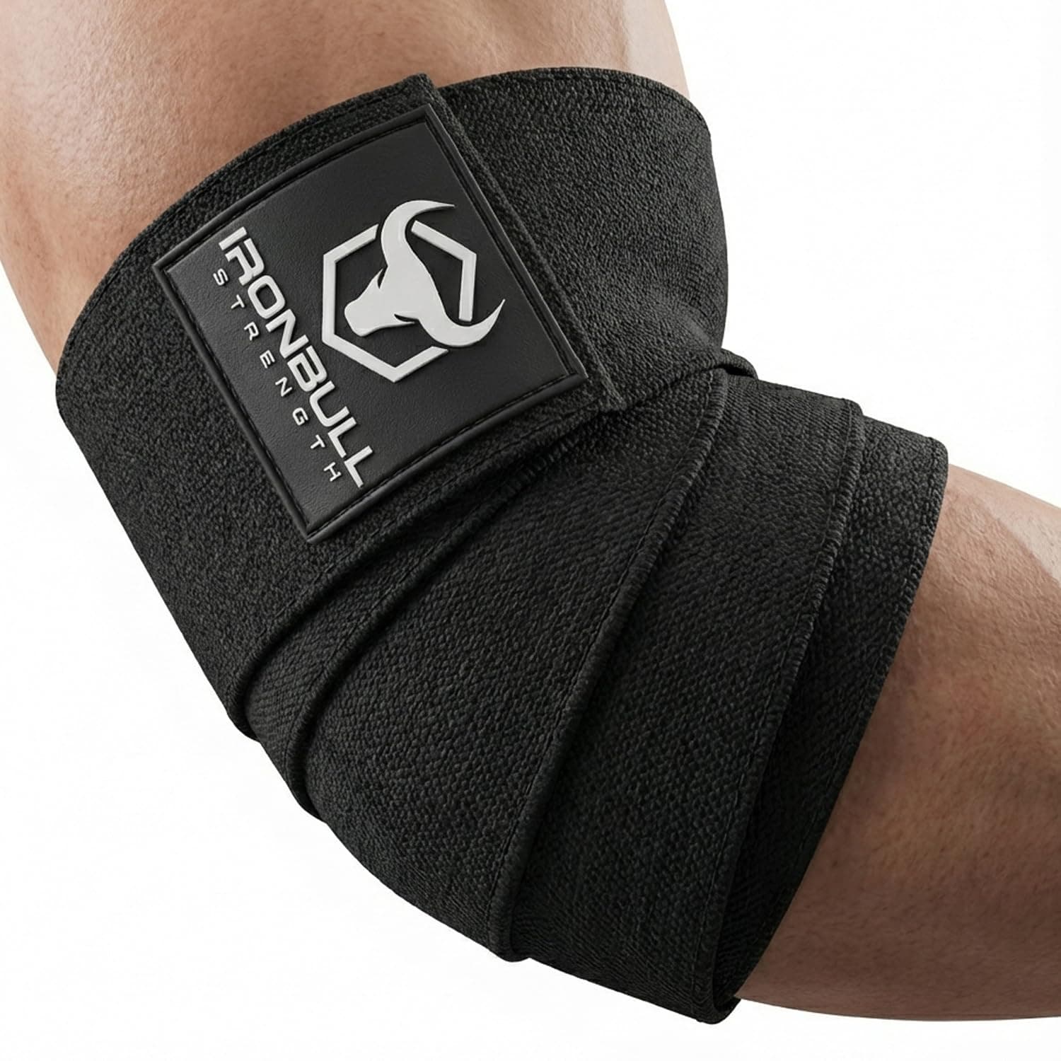 Iron Bull Strength Elbow Wraps (1 Pair) - 40" Elastic Elbow Support & Compression - for Weightlifting, Powerlifting, Fitness, Cross Training & Gym Workout - Elbow Straps for Weight Lifting