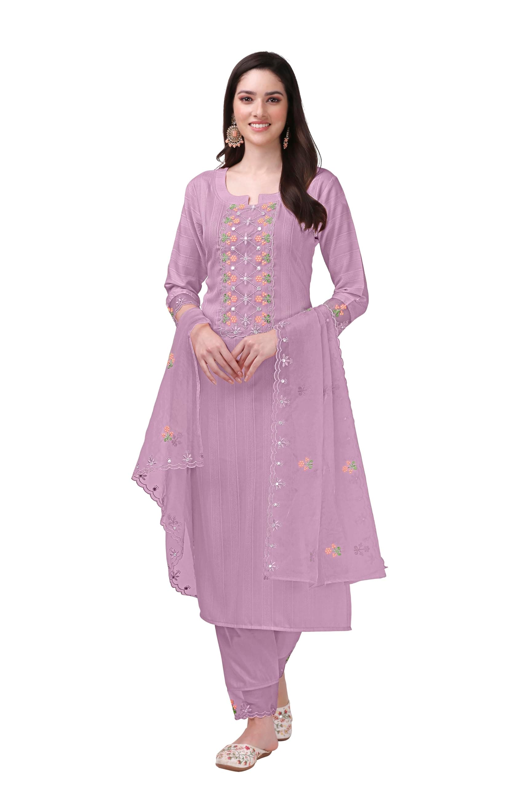 Women's Cotton Embroidery Salwar Suit Set Kurta Pant with Dupatta Kurta Set for Women