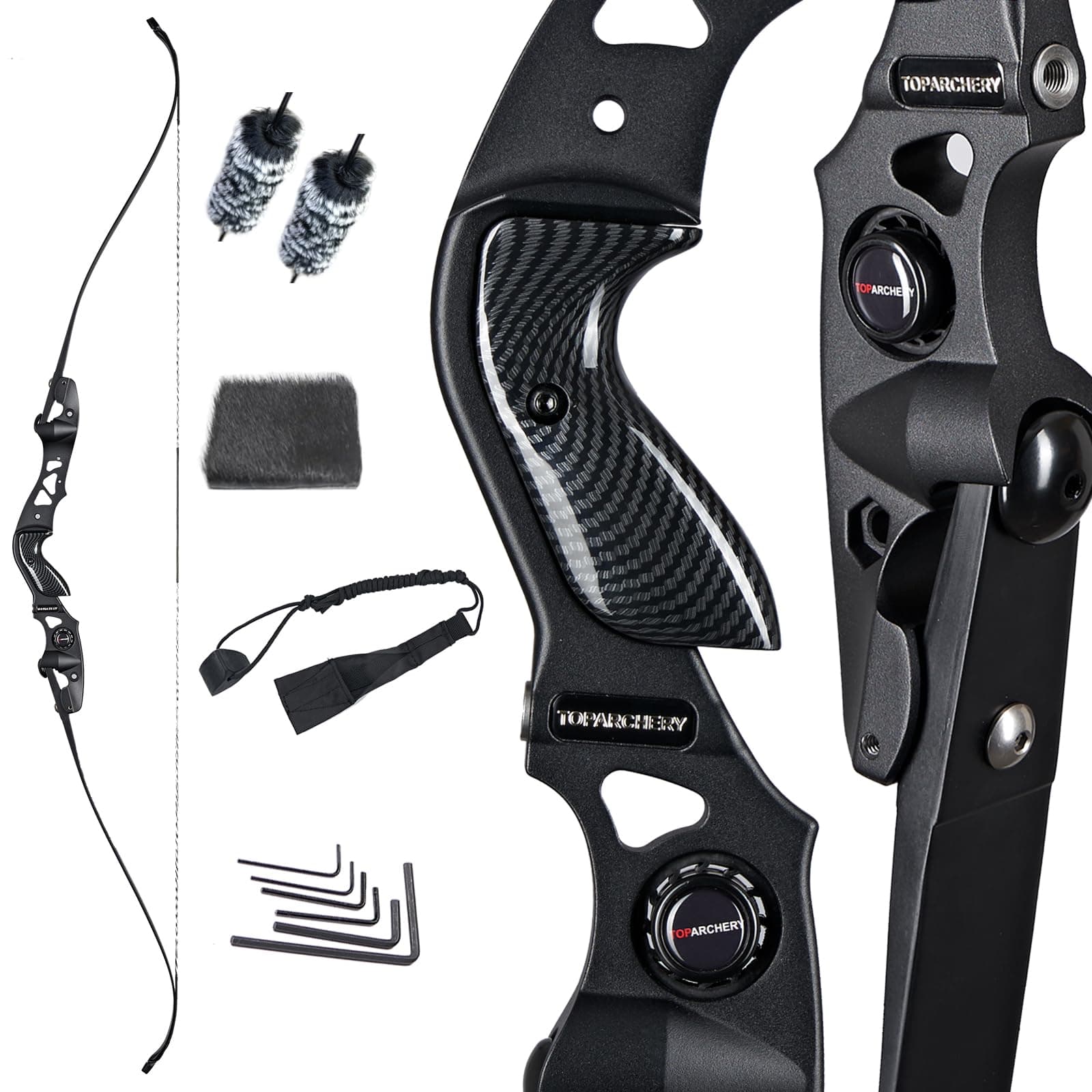 TOPARCHERY 62" Black Hunter Recurve Bow, ILF Shock Absorption Takedown Hunting Recurve Bow for Adult & Youth Beginner, Longbow Archery Set for Outdoor Target Hunting Training Practice