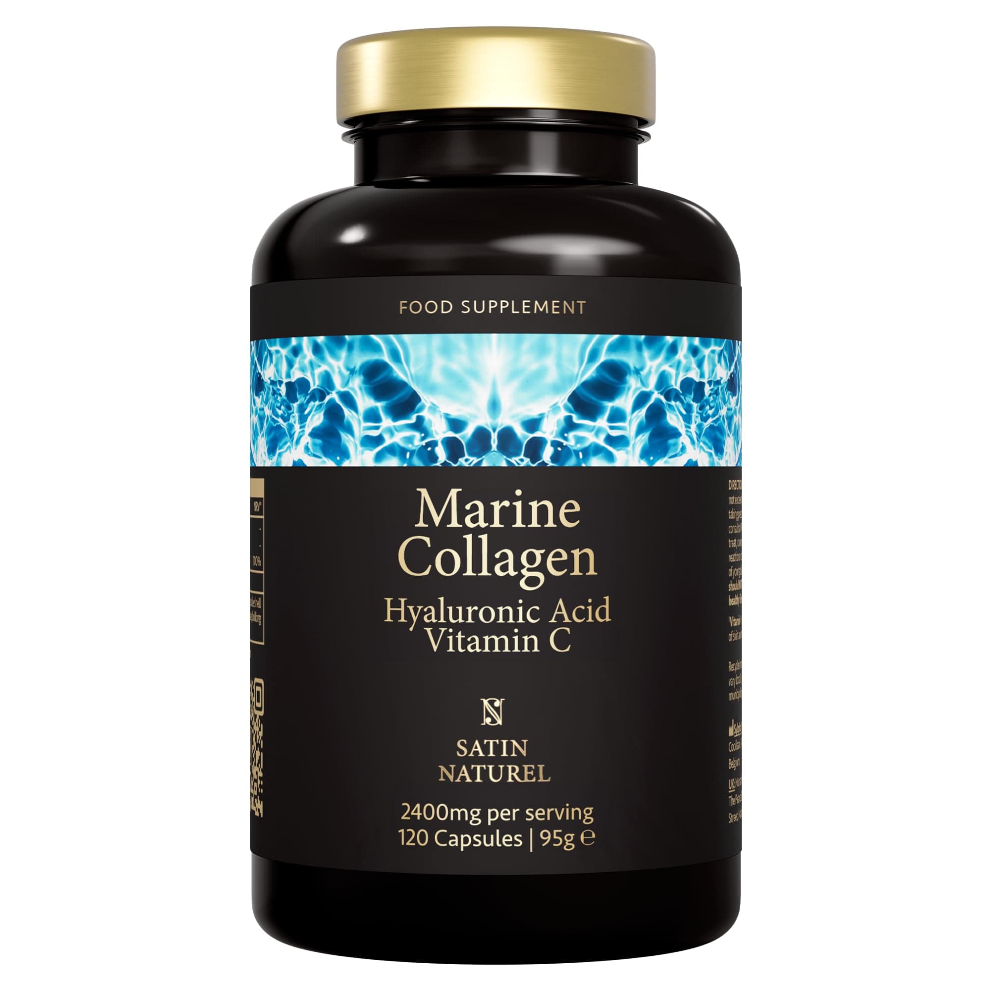 Satin Naturel Marine Collagen Capsules 2400mg – High Strength Hydrolysed Fish Collagen with Hyaluronic Acid & Vitamin C – 120 Collagen Supplements for Women – Skin, Hair & Joints Support