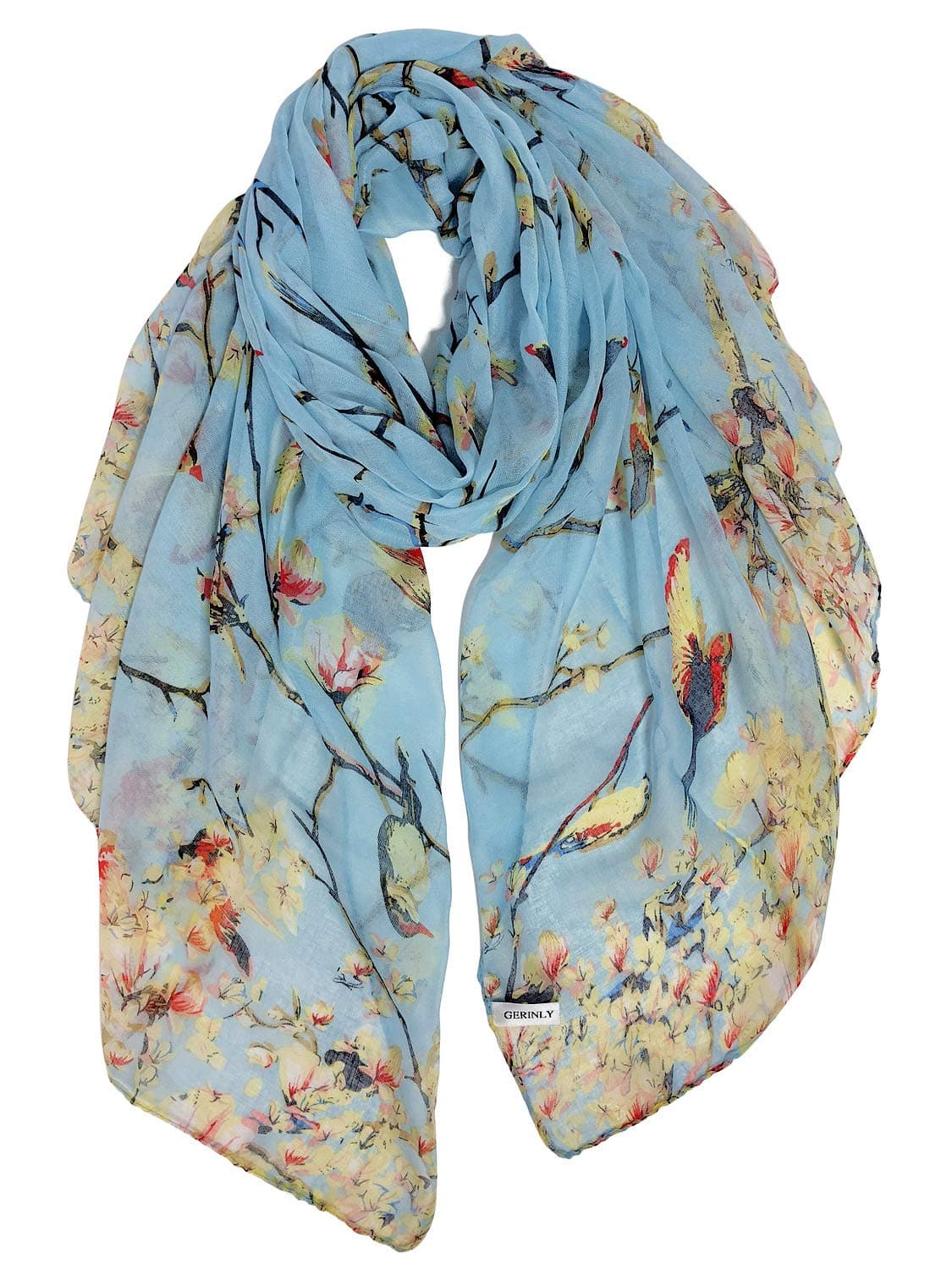 Scarfs for Women Lightweight Floral Birds Print Cotton Scarves and Wraps for Spring Shawl Boho Scarf
