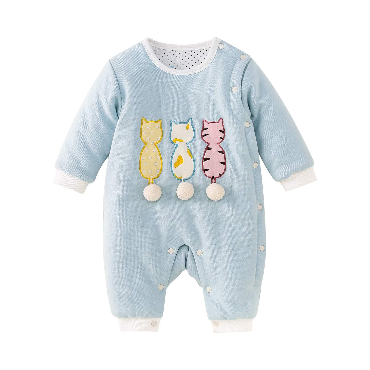 pureborn Baby Sleepsuit Snowsuit Infant Girls Infant Boys Warm Winter Thick Jumpsuit (Mint Cat, 6-9 Months)