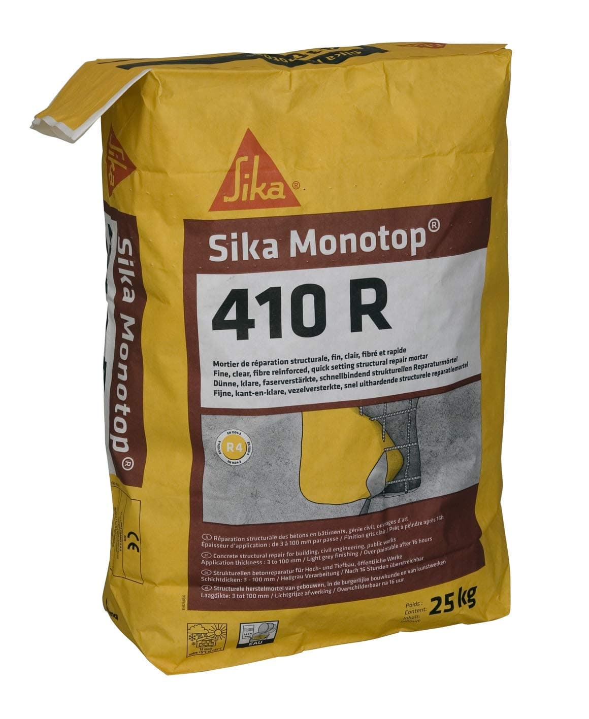 Sika Corporation 457465 Sika Monotop 410 R R4 Repair Mortar, fine, fibrated and Fast, Grey, 25kg