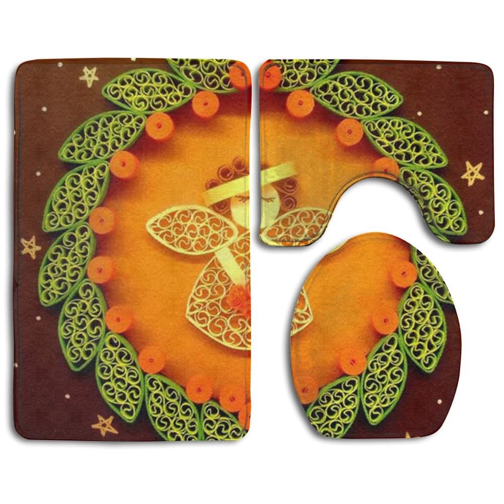Happy Christmas Bathroom Accessories Bath Rug Sets 3 Piece Bathroom Non-Slip Floor Mat Christmas Angel Style Pedestal Rug + Lid Toilet Cover + Bath Mat For Children Womens