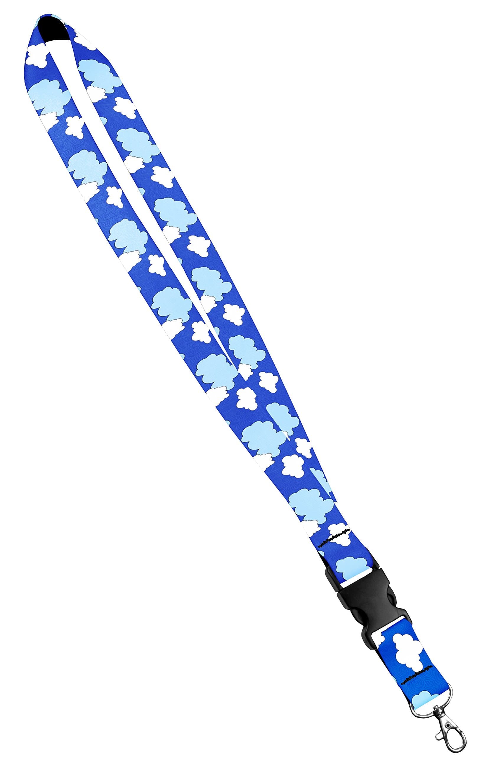 Moose Pet WearPrint Lanyard - Satin Keychain Necklace with Side Release Buckle and Snap, ID Badge Holder – 3/4 Inch, Baby Blue White Clouds