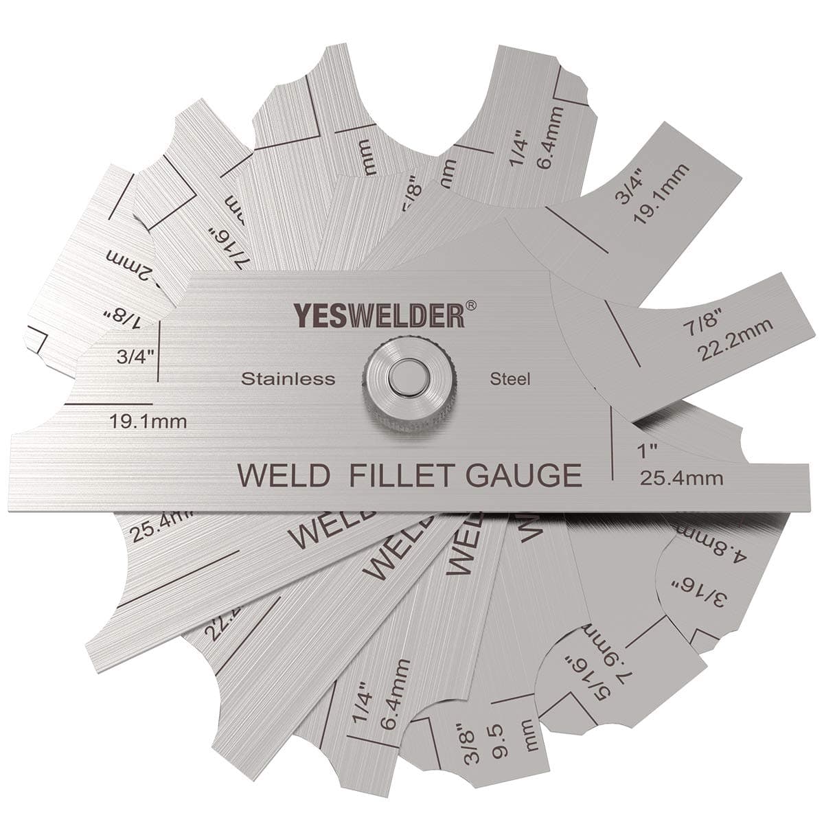 YESWELDER MG-11 Metal Weld Fillet Gages Set (7PCS) 1/8''-1'' Welding Inspection Test Ulnar MM & inch