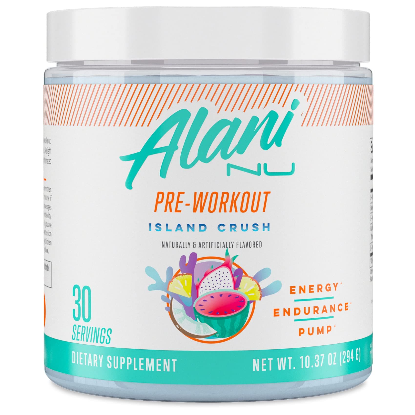Alani Nu Pre Workout Powder Island Crush, Amino Energy Boost, Endurance Supplement, Sugar Free, 200mg Caffeine, L-Theanine, Beta-Alanine, L-Citrulline, 30 Servings