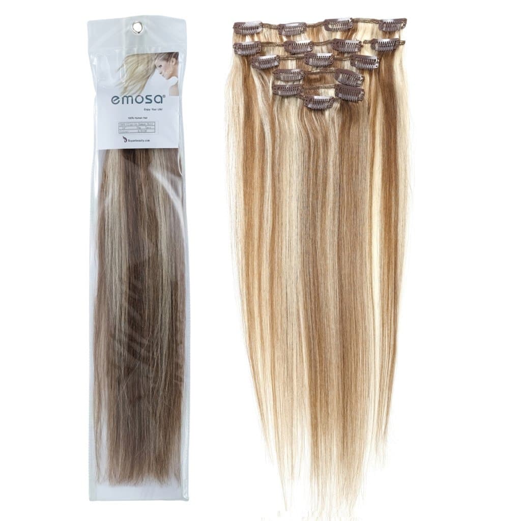 Emosa Full Head 100% Clip on in Human Hair Extensions 20'' 7Pcs #6/613