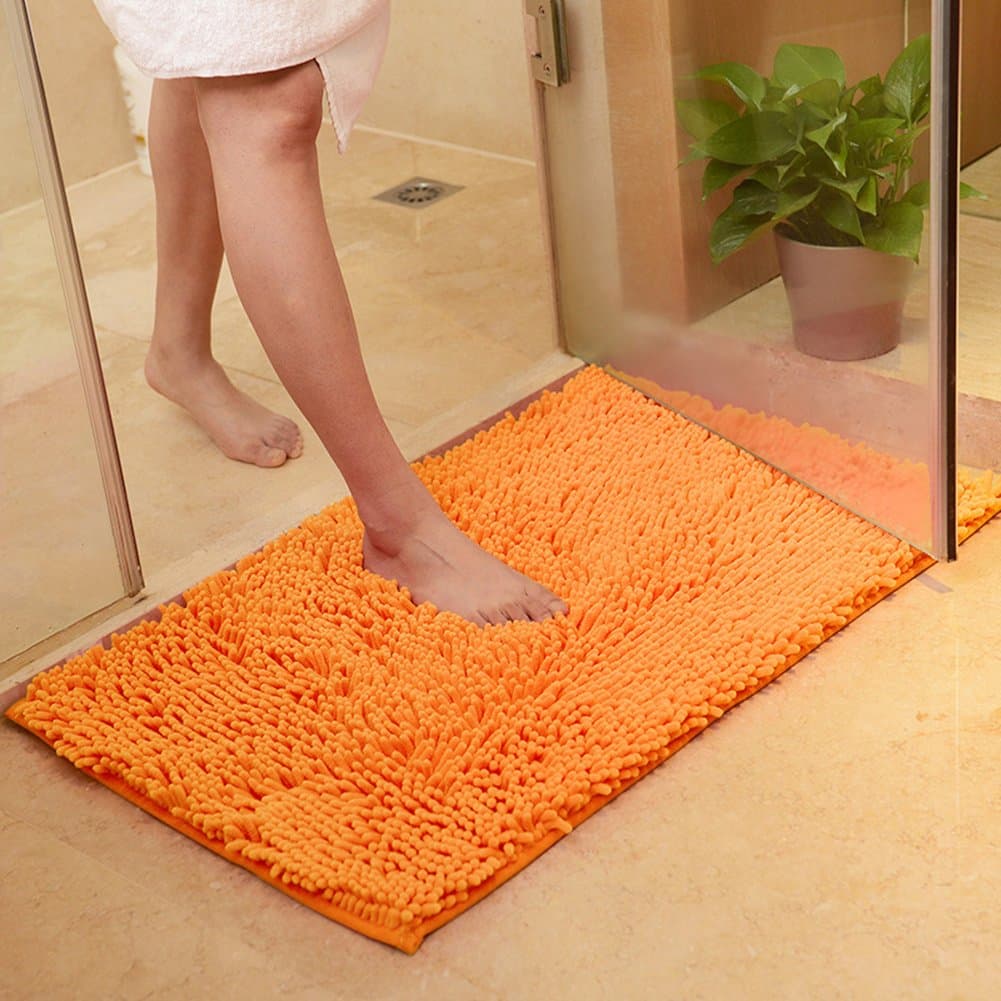 DOTBUY Bathroom Rugs, Chenille Non-slip Super Absorbent Soft Comfortable Shower Rug Bath Mat Bathroom Carpet (60 * 90cm, Orange)