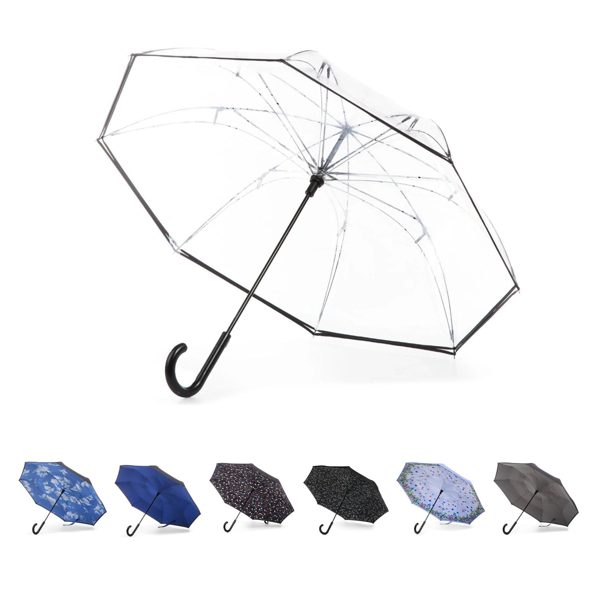 Totes Auto Reverse Close Windproof Stick Inbrella with Water Repellent Protection