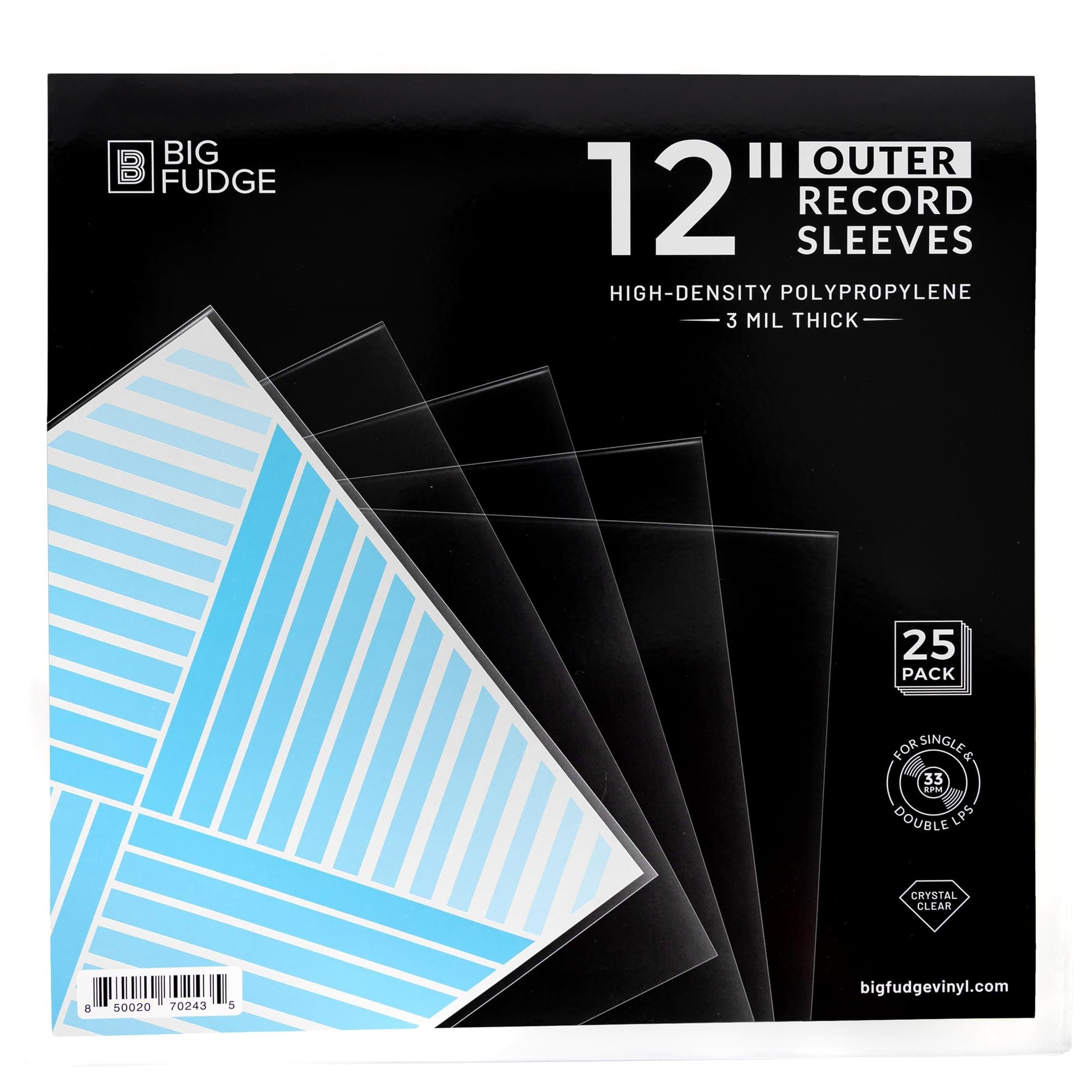 12" Vinyl Record Sleeves - Outer Sleeves 25 Pack - Crystal Clear High-Density Polypropylene Vinyl Covers - Accessories Protect LP Albums from Dust, Dirt & Scratches