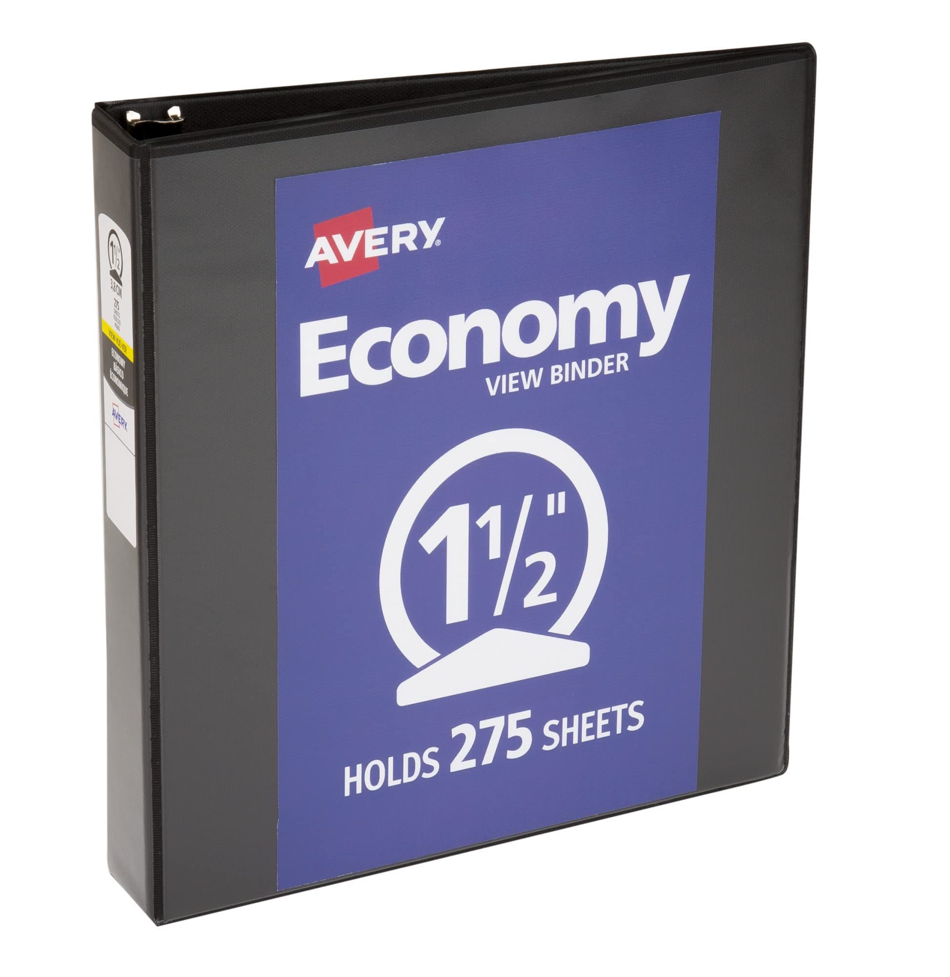 Avery Standard View 3 Ring Binder, 1.5" Round Rings, 275-Sheet Capacity, 2.1 Inch Wide Spine, 1 Black Binder, Ideal for Lightweight Organization and Occasional Referencing (05771)
