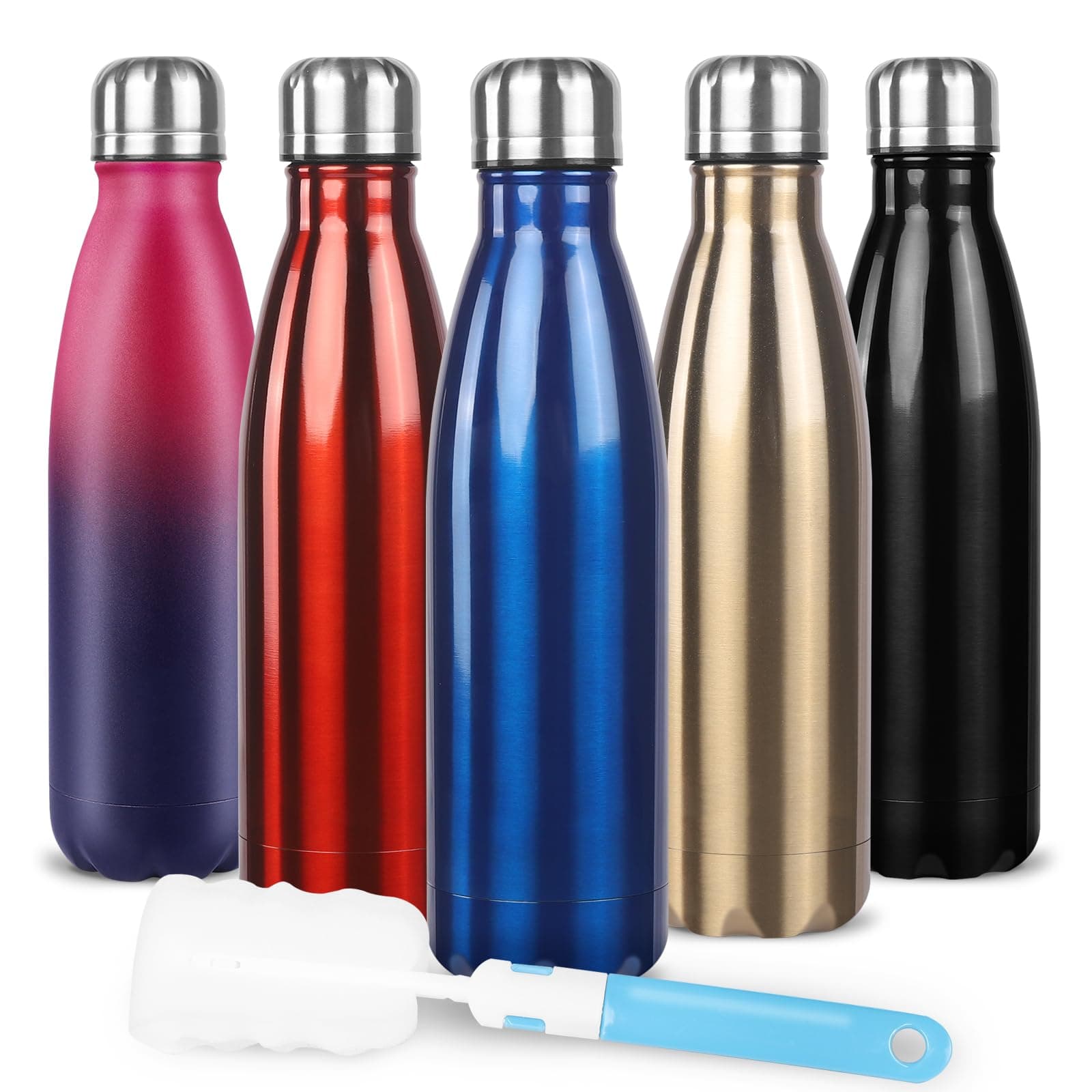 Insulated Water Bottle, 17 oz Stainless Steel Water Bottles, Double Wall Vacuum Reusable Water Bottles Leak Proof BPA-FREE Sports Bottle Cup Keep Hot&Cold for Running Gym Workout Cycling Kids