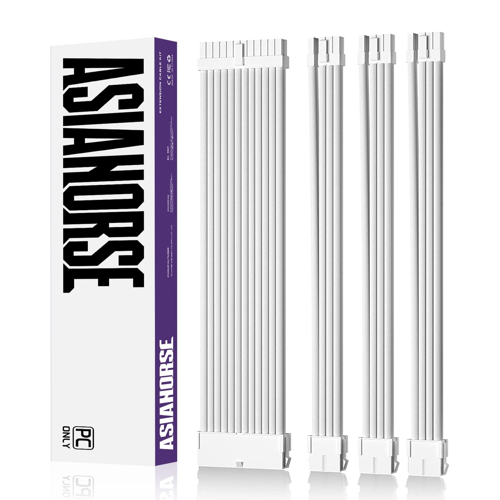 AsiaHorse 16AWG PSU Cable Extension Sleeved Custom Mod GPU PC Audio Video Power Supply Soft Braided Cables with Two Color Comb Kit 24P/8P to 6+2P/ 8P to 4+4P 30CM