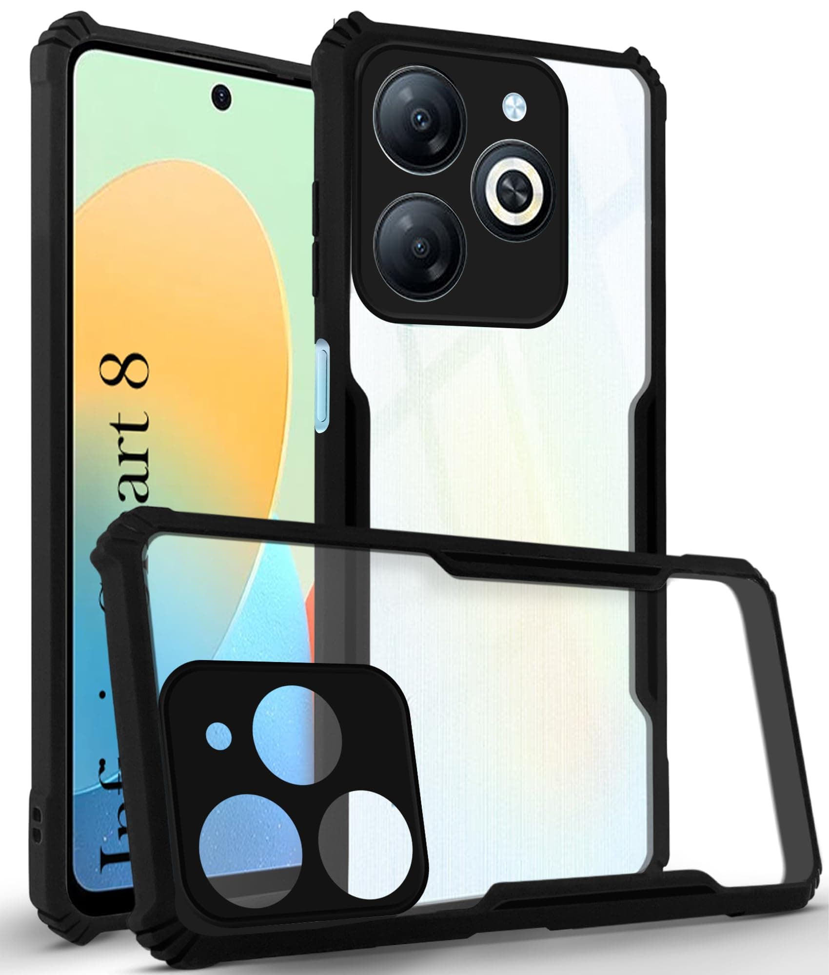 Jkobi Back Cover Case for Infinix Smart 8 HD (Shockproof with Polycarbonate Clear Panel | Professional Black)