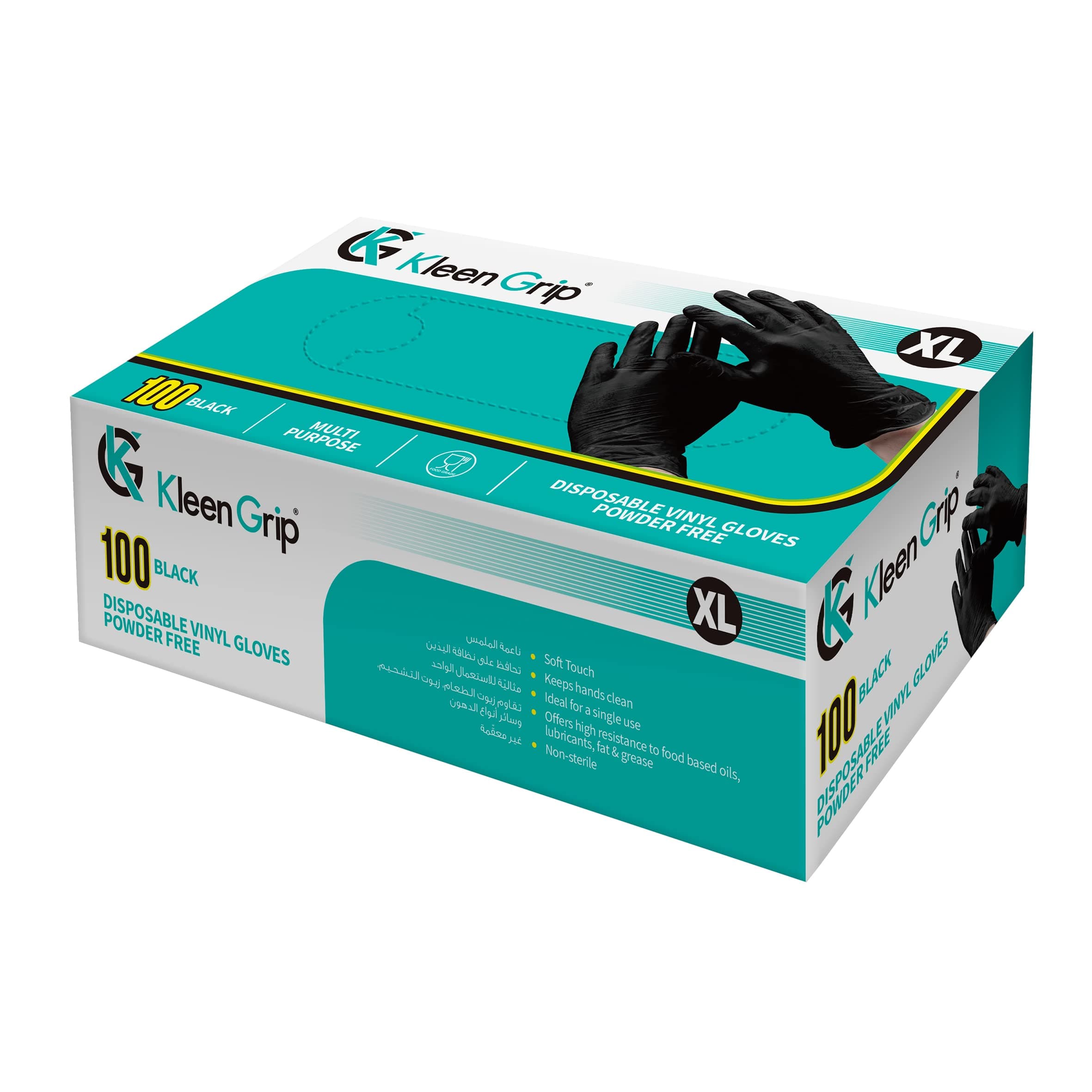 Kleen Grip 100 Black Disposable Vinyl Gloves Powder Free Xtra-Large