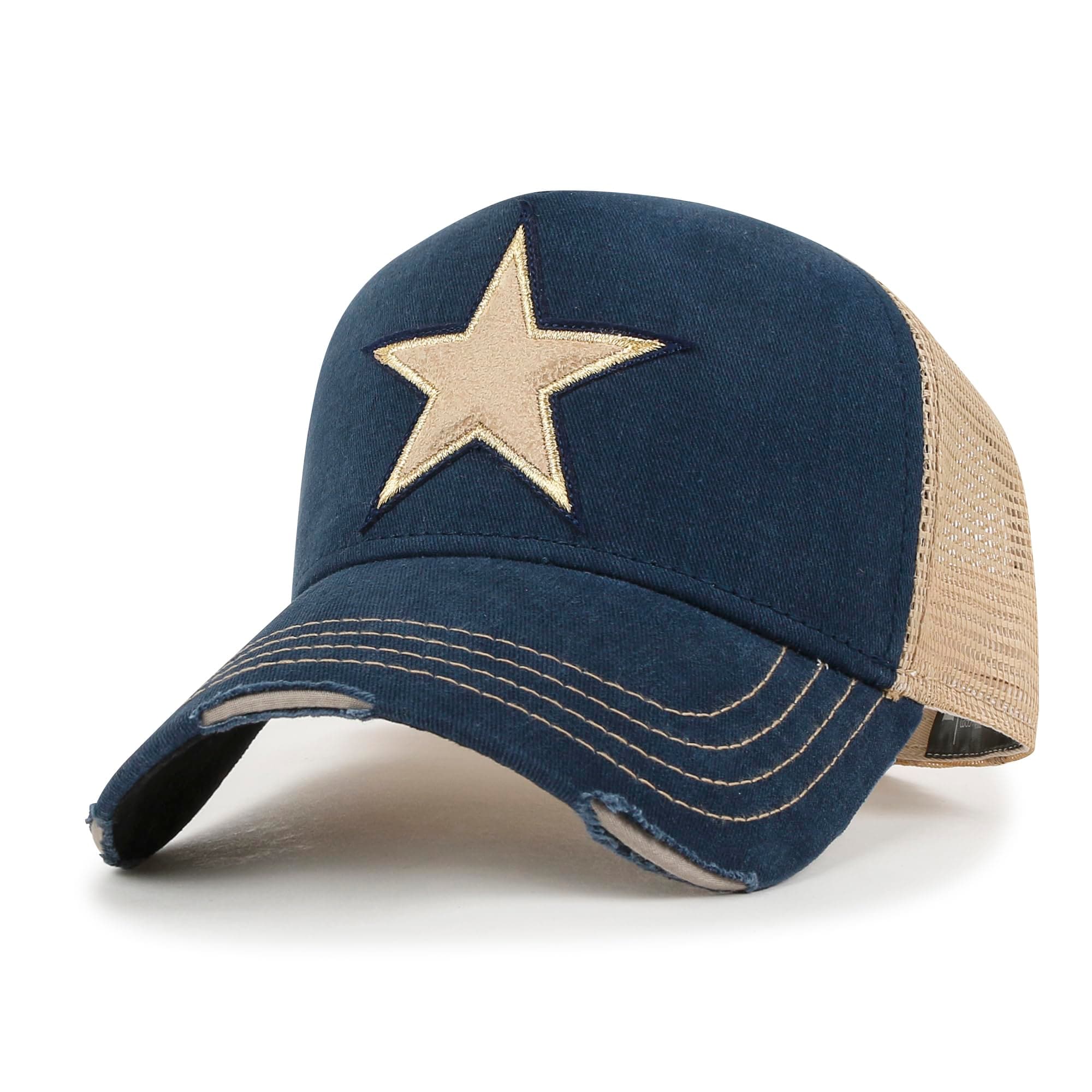 ilililyPremium Star Embroidery Cotton Trucker Hat Distressed Baseball Cap