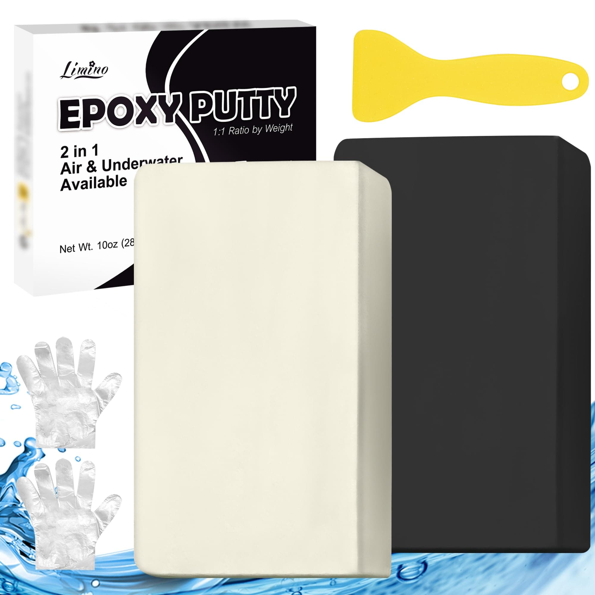 Epoxy Putty, 10oz / 280g Fast Repair Pool Putty, Underwater or Above Epoxy Repair Clay for Fixing Leaks, Cracks, Filling - 2 Part Sculpt Clay for Bonding Metal, Tile, Ceramics, Plastic (Black)