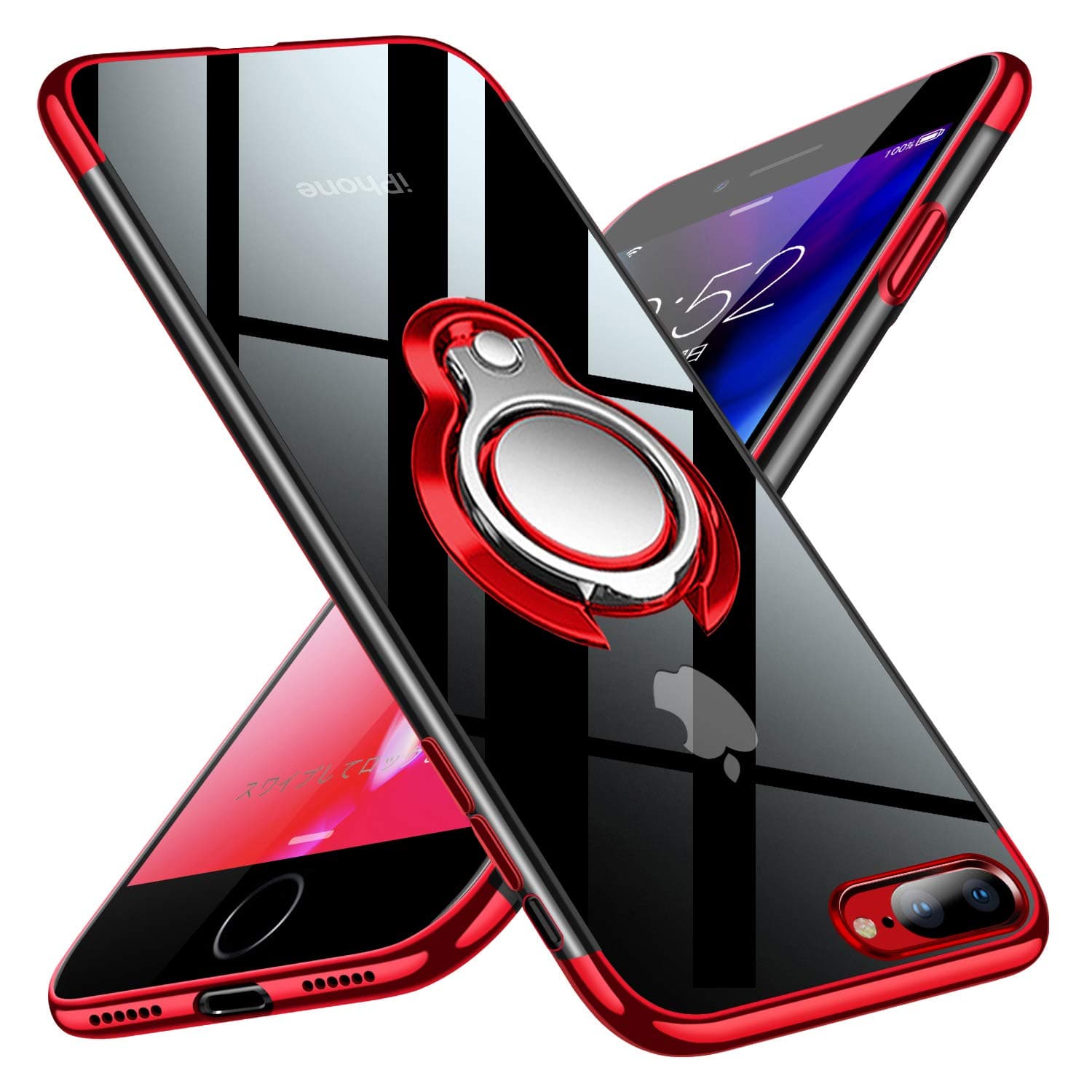 kadixini iPhone 7 Plus Case,iPhone 8 Plus Case, 360 Degree Magnetic Ring Holder Kickstand, Works with Magnetic Car Mount -Transparent Red