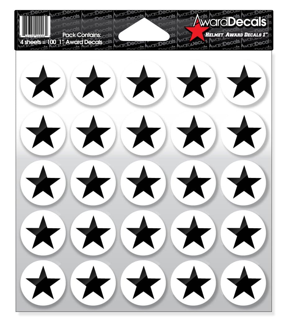 Star (Black on White) (100 Decals) 1" The Original Award Decals Premium 20mil Thick Helmet Decals Made in The USA Since 1976