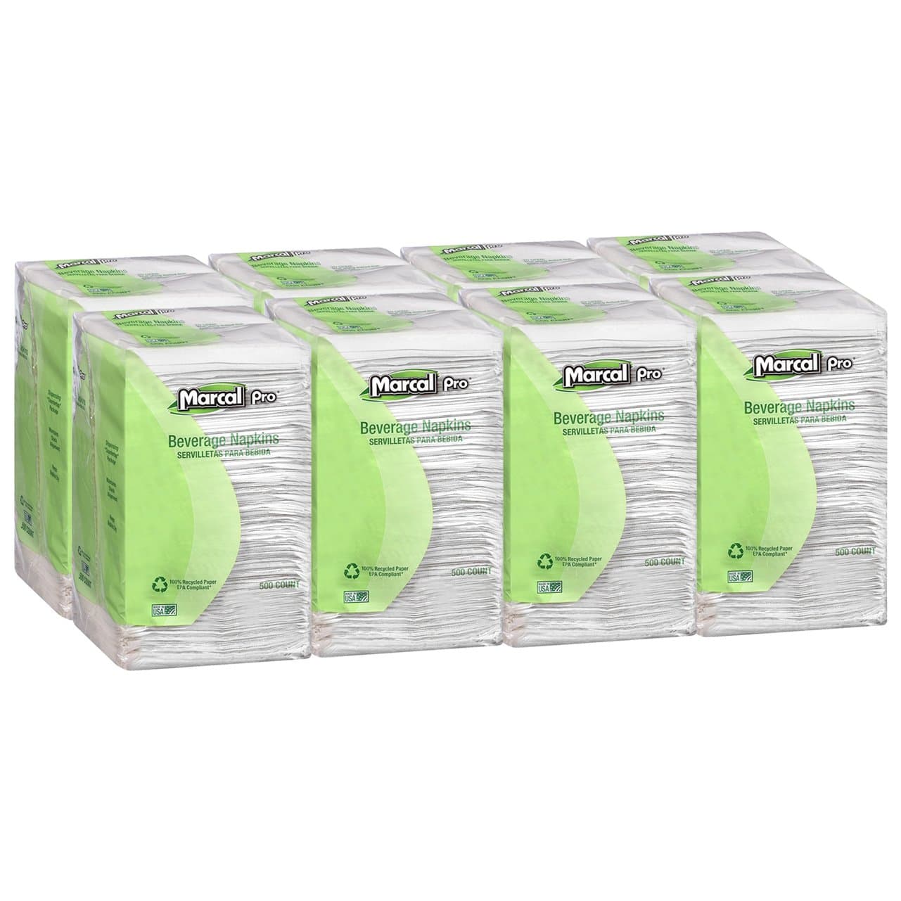 Marcal Pro Beverage Napkins 100% Recycled Cocktail Napkins 1-Ply, 9.75"x9.5" (WxL) 500 Per Pack - 8 Packs Per Case 00028
