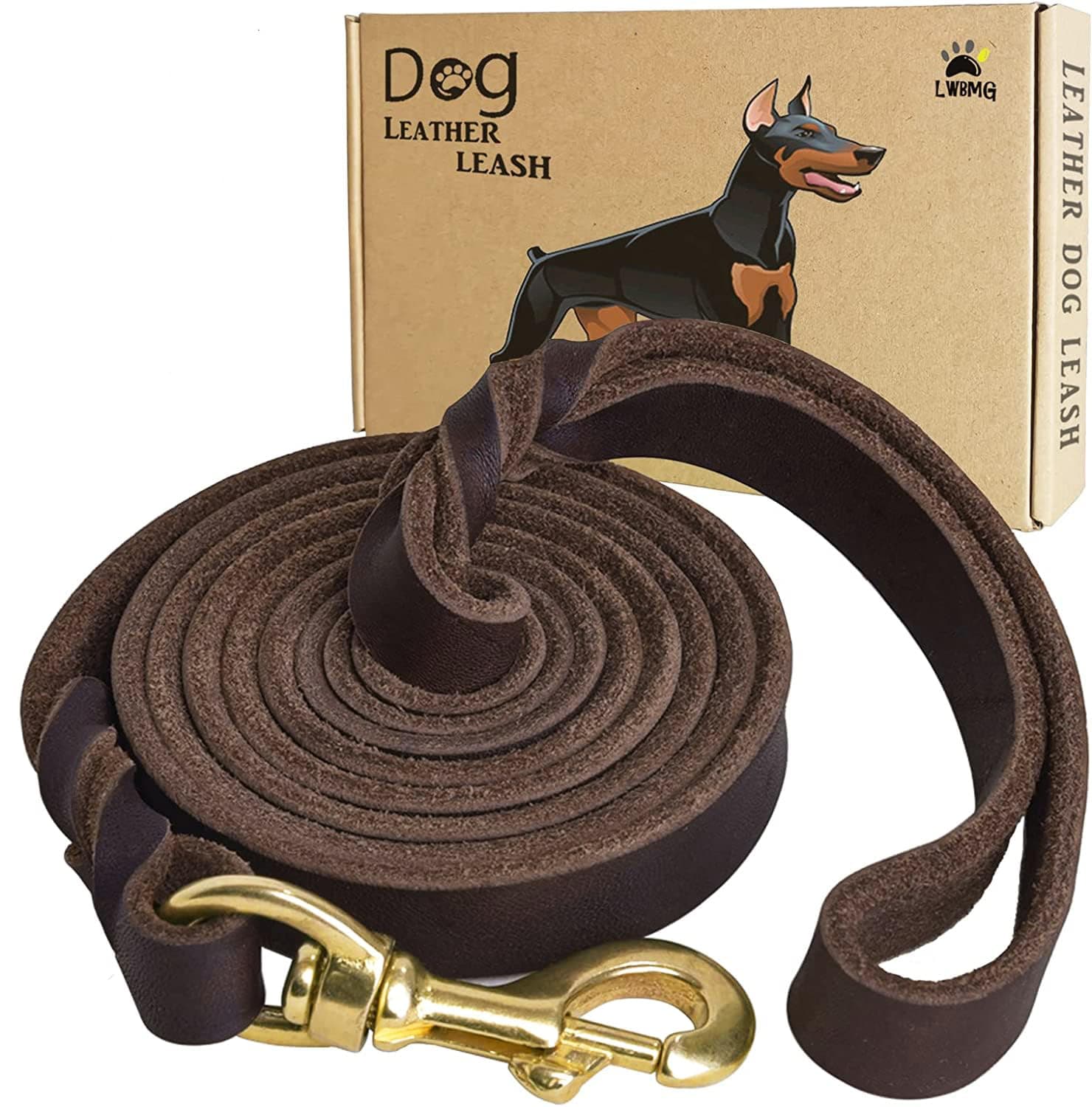 Leather Dog Leash 6ft x 3/4 inch, Heavy Duty Genuine Leather Braided Dog Training Leash, Soft and Strong Pet Lead for Large, Medium, Small Dogs