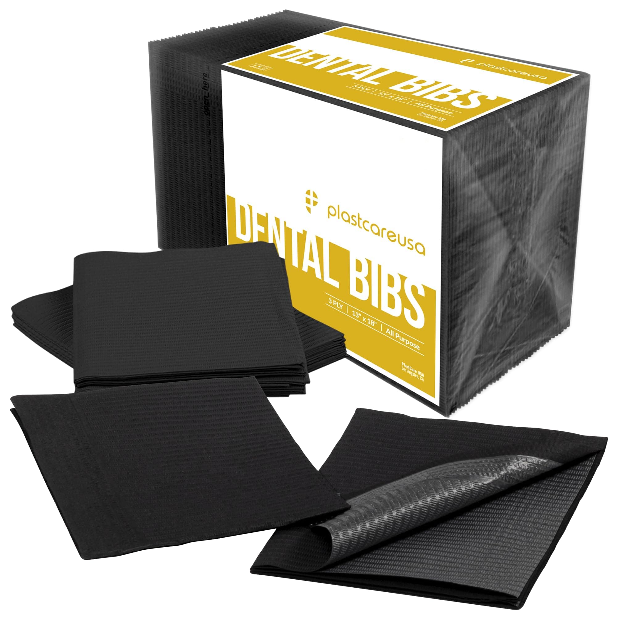 50 Black Disposable Adult Bibs, Dental Bibs for Women and for Men, Tattoo Piercing Waterproof Patient Bibs Measuring 13 Inches by 18 Inches