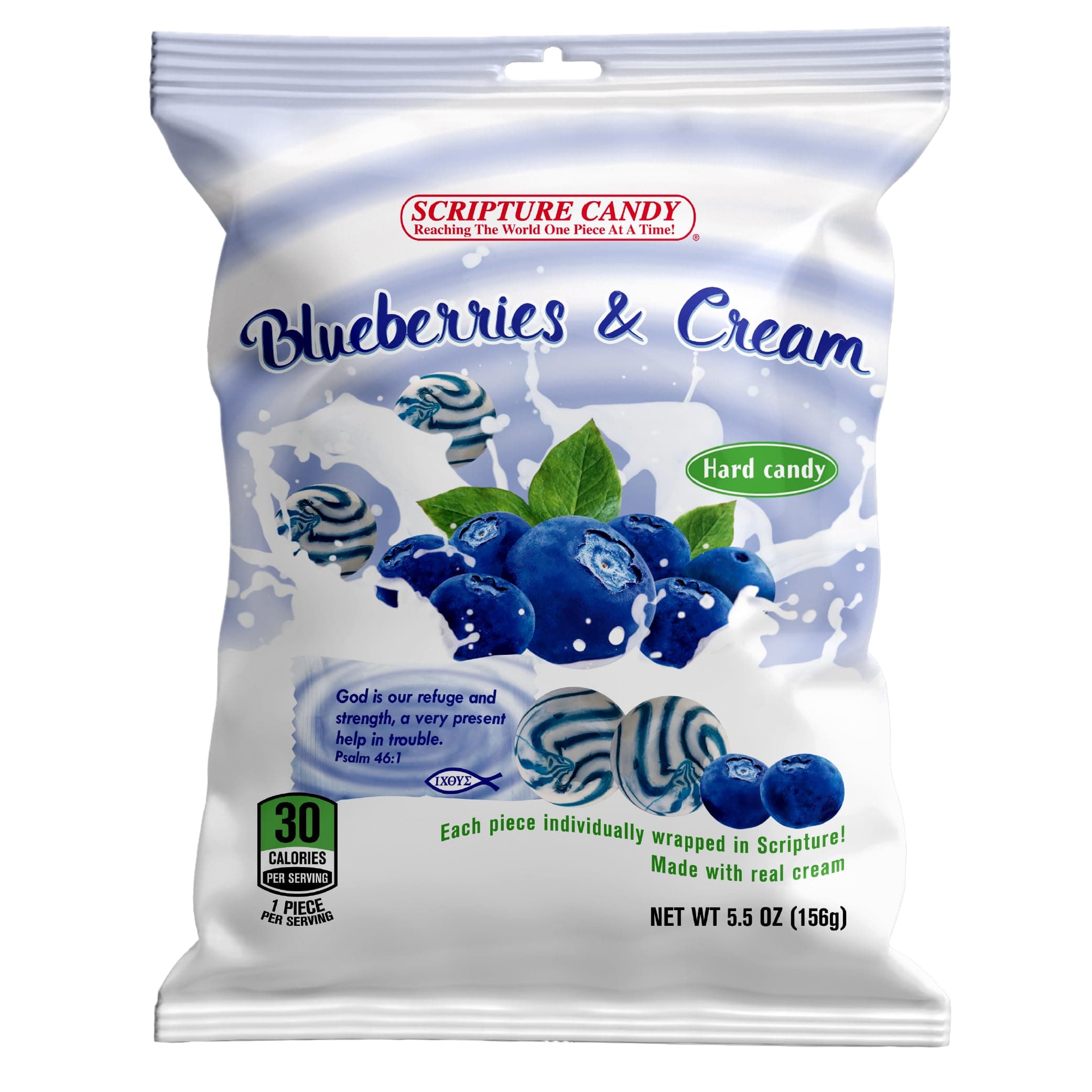 SCRIPTURE CANDY Reaching The World One Piece At A Time! Hard Candy Scripture Candy, Blueberries & Cream, 5.5 Oz Bag, 25 Piece