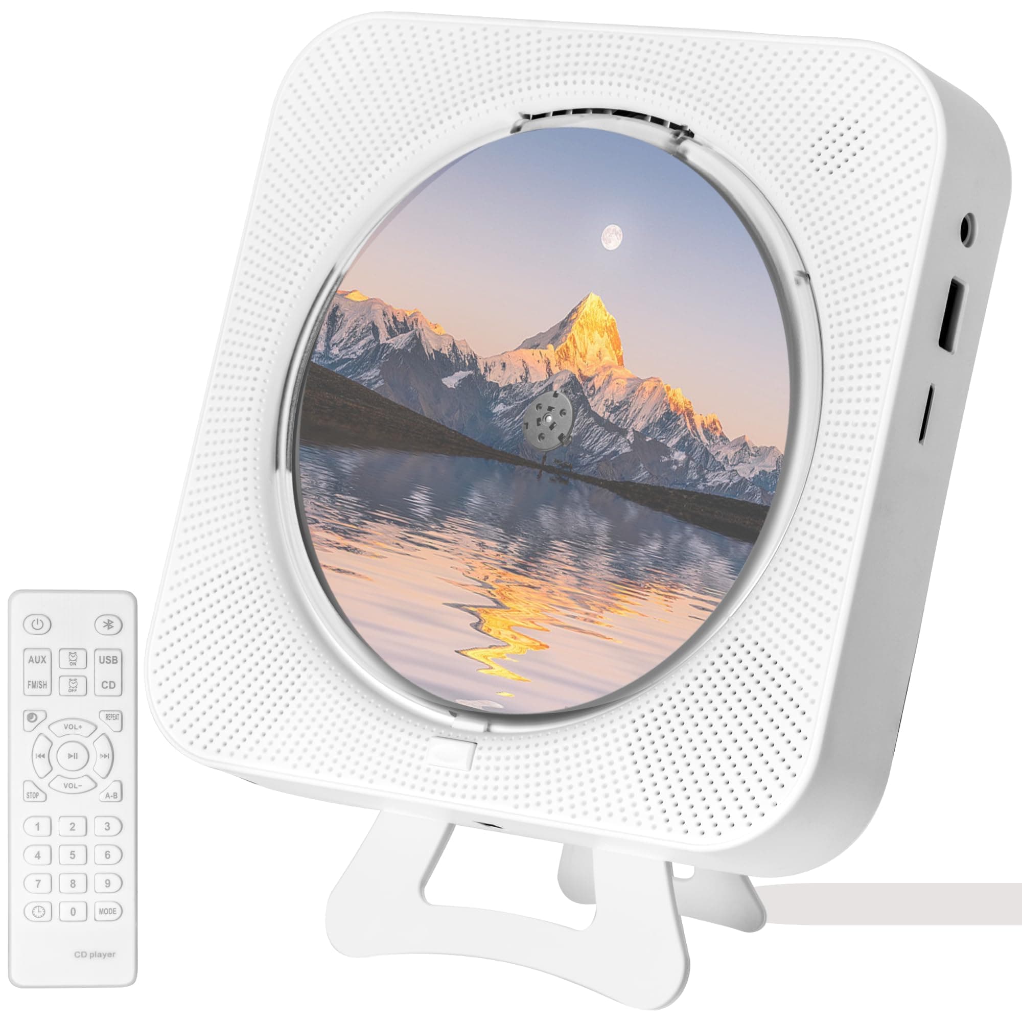 Portable CD Player for Home, with Timer, Remote Control, Inner Sperakers and Side LCD Screen Display Support FM Radio/USB/Bluetooth/CD Provide Mountable Stand for Desktop and Wall-Mounted