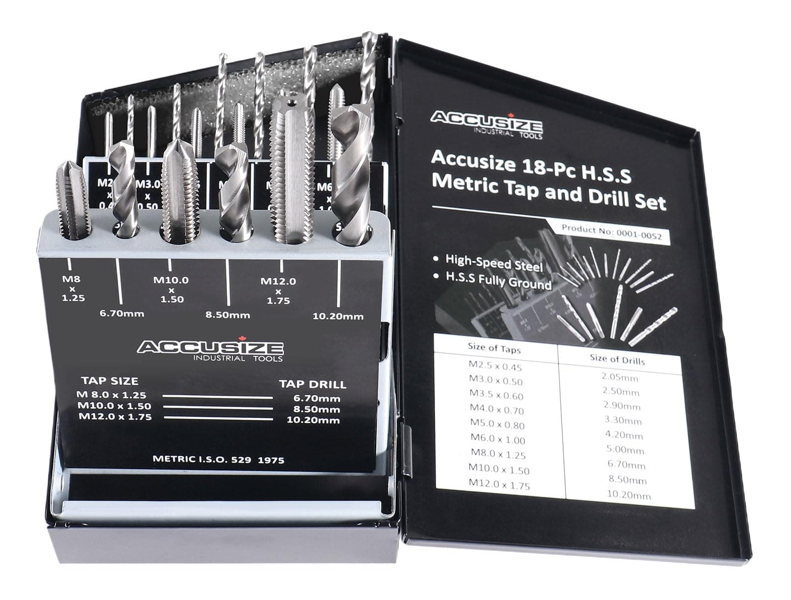 Accusize Industrial Tools Metric 18 Pc H.S.S. Tap and Drill Set, 0001-0052