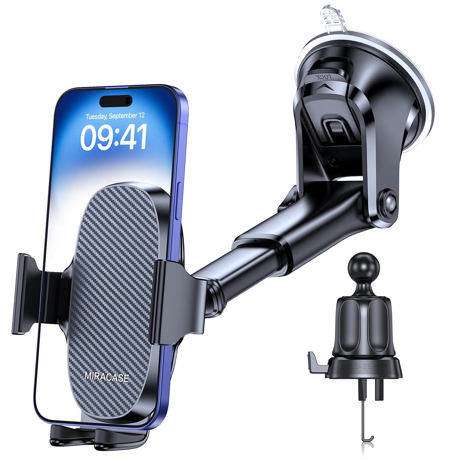 Miracase Phone Holders for Your Car, Universal Car Phone Holder Mount for Car Dashboard Air Vent Windshield, Hands Free Cell Phonen Car Mount Compatible with iPhone Android and All Smartphones