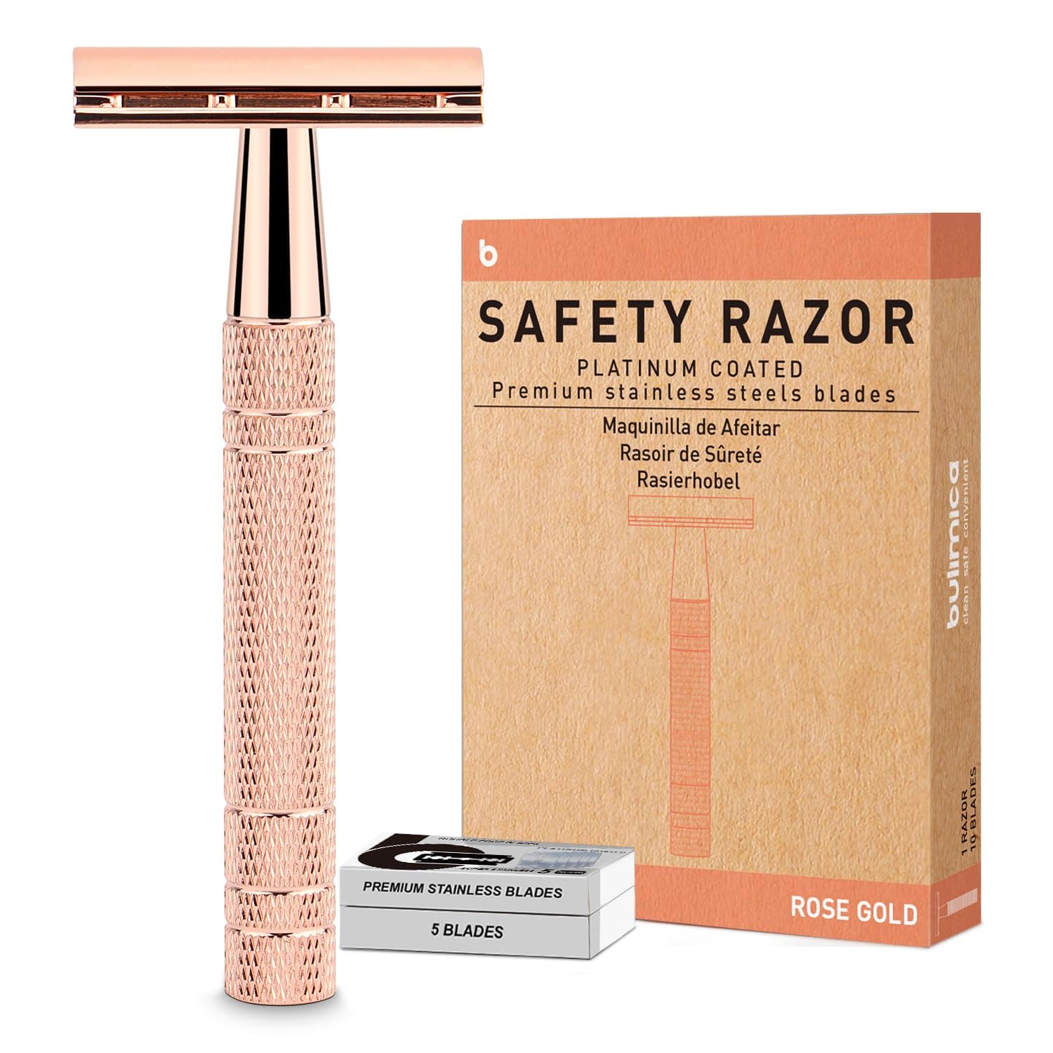 Rose Gold Double Edge Safety Razor, Single Blade Razors for Women, with 10 Platinum Coated Safety Razor Blades, 1 Blade Razors, Anti-slip Handle, Metal Material, Reusable, Eco-friendly, Smooth Shaving
