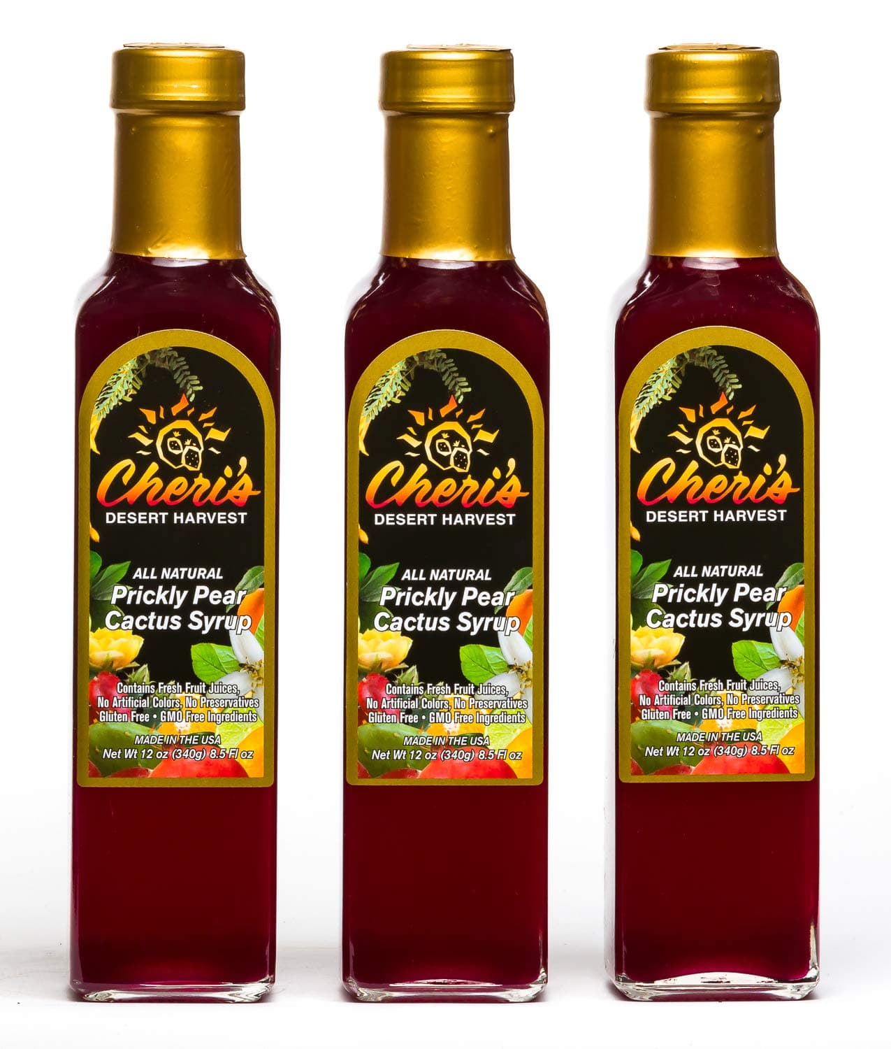 CHERIS DESERT HARVEST Prickly Pear Cactus Syrup 12 OZ (3 Pack)