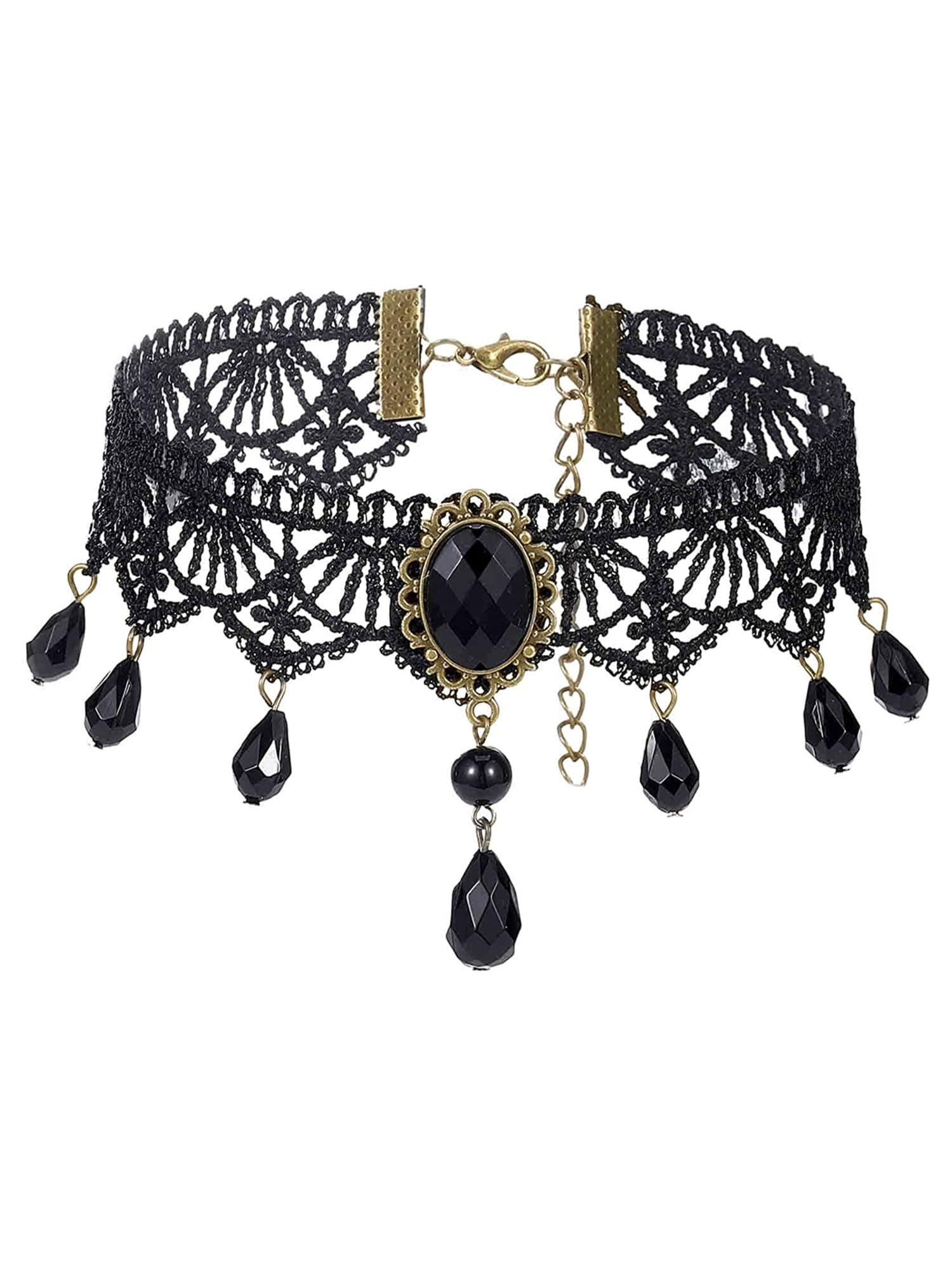 Necklace For Women Black Fabric Lace With Black Stone Hanging Choker Necklace For Women and Girls